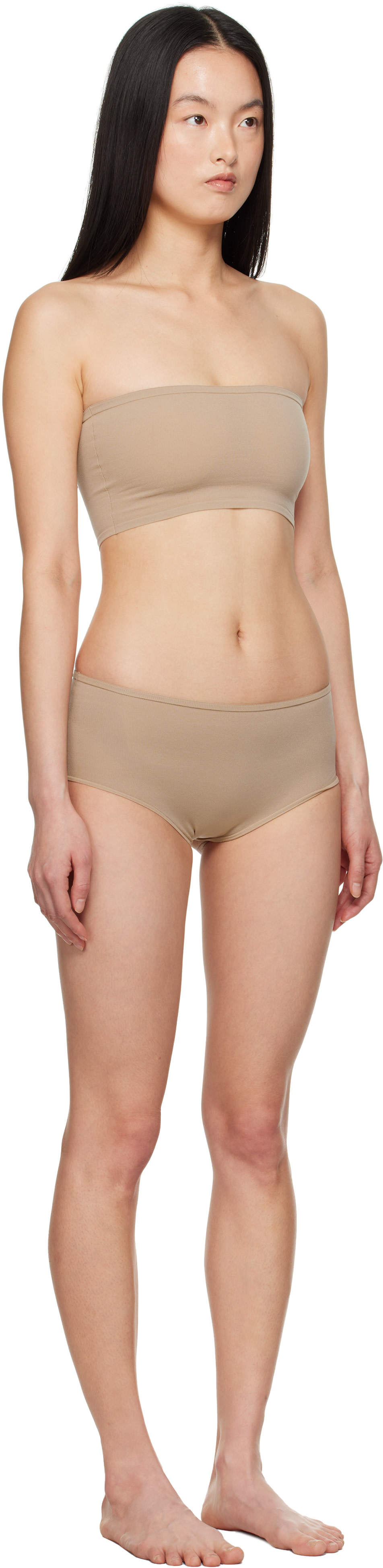 ALAÏA - Ensemble de soutien-gorge et culotte beiges à effet seconde peau