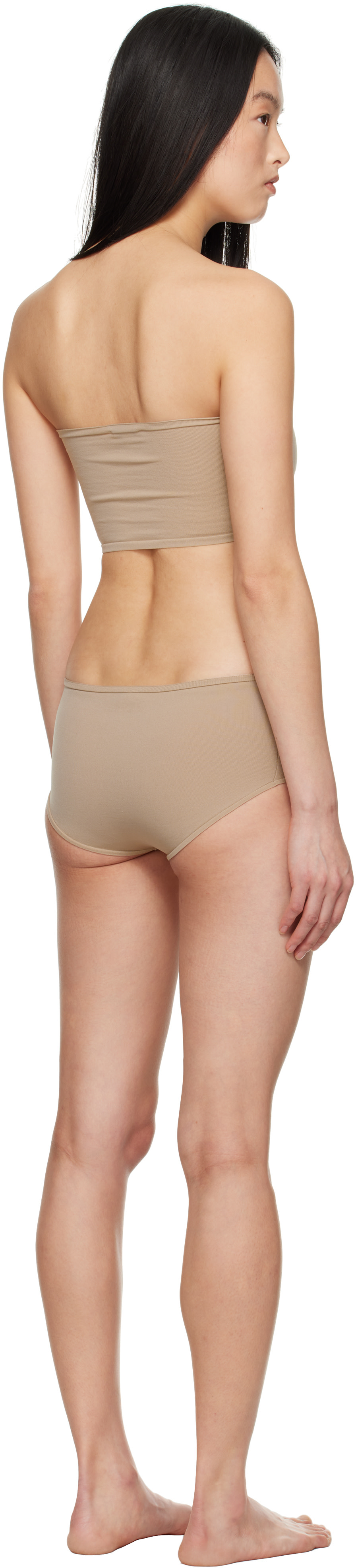 ALAÏA - Ensemble de soutien-gorge et culotte beiges à effet seconde peau