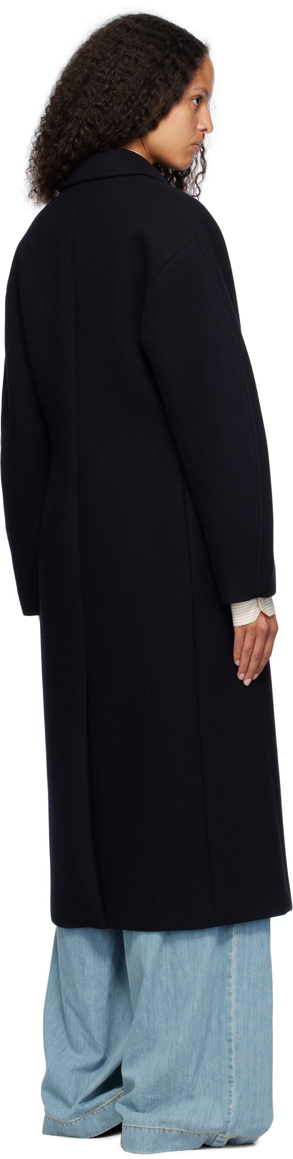 AURALEE: Navy Sponge Wool Melton Soutien Collar Coat | SSENSE China