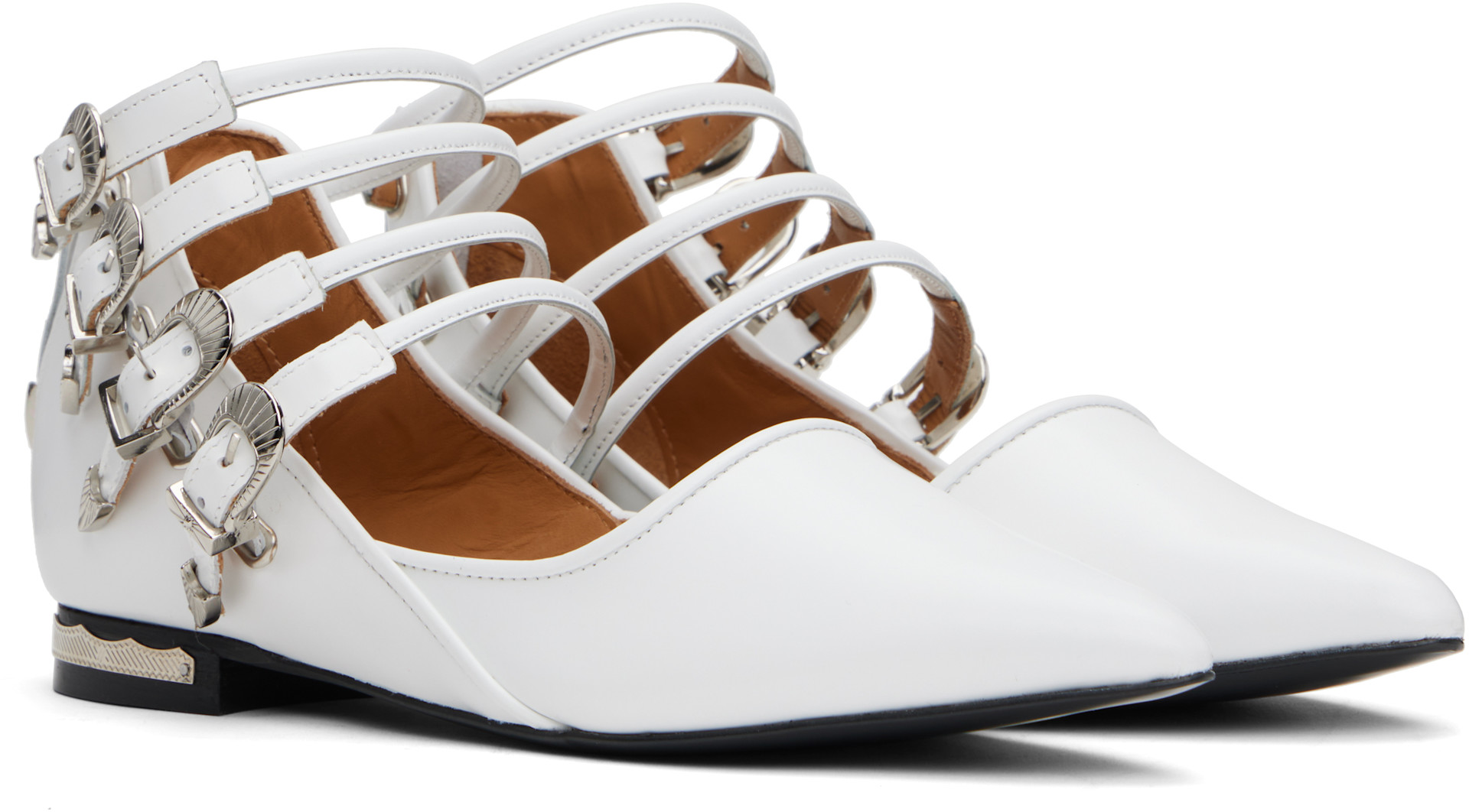 Toga Pulla - Ballerines blanches en cuir glacé à brides
