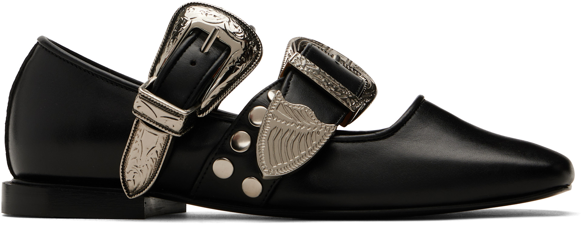 Toga Pulla: SSENSE Exclusive Black Metal Leather Ballerina Flats