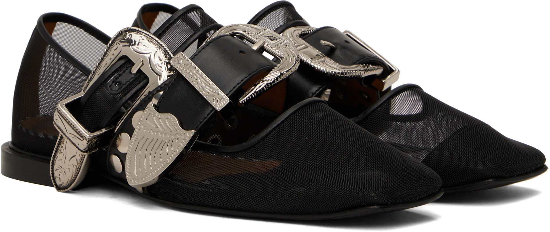 Toga Pulla: Black Metal Mesh Ballerina Flats | SSENSE