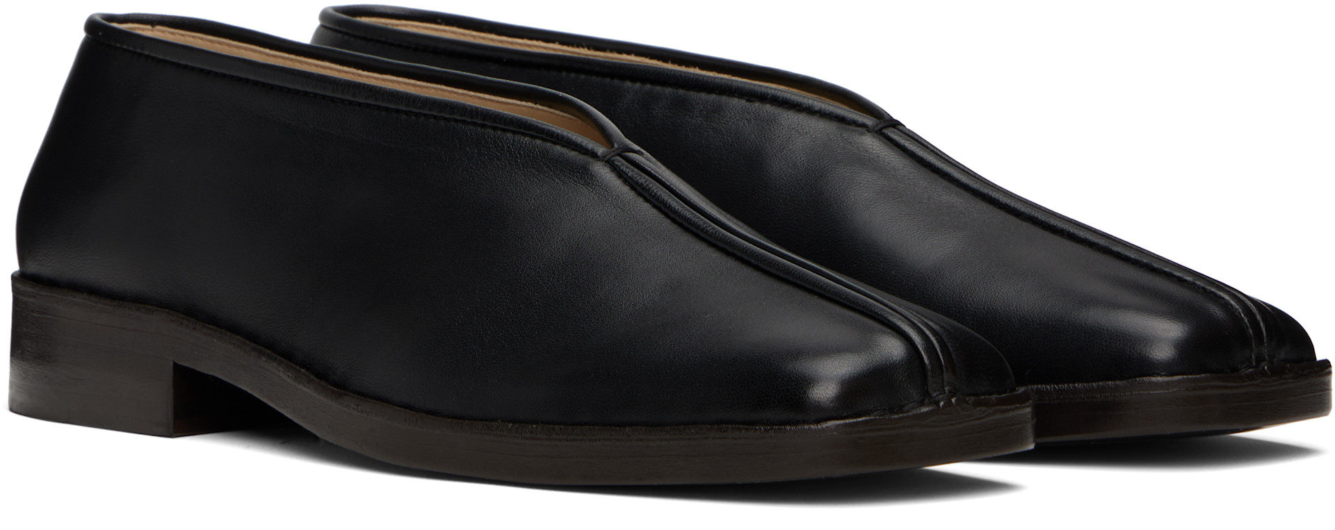 LEMAIRE FLAT PIPED SLIPPERS ルメール サイズ44 LEMAIRE: Black Flat Piped Slippers | SSENSE