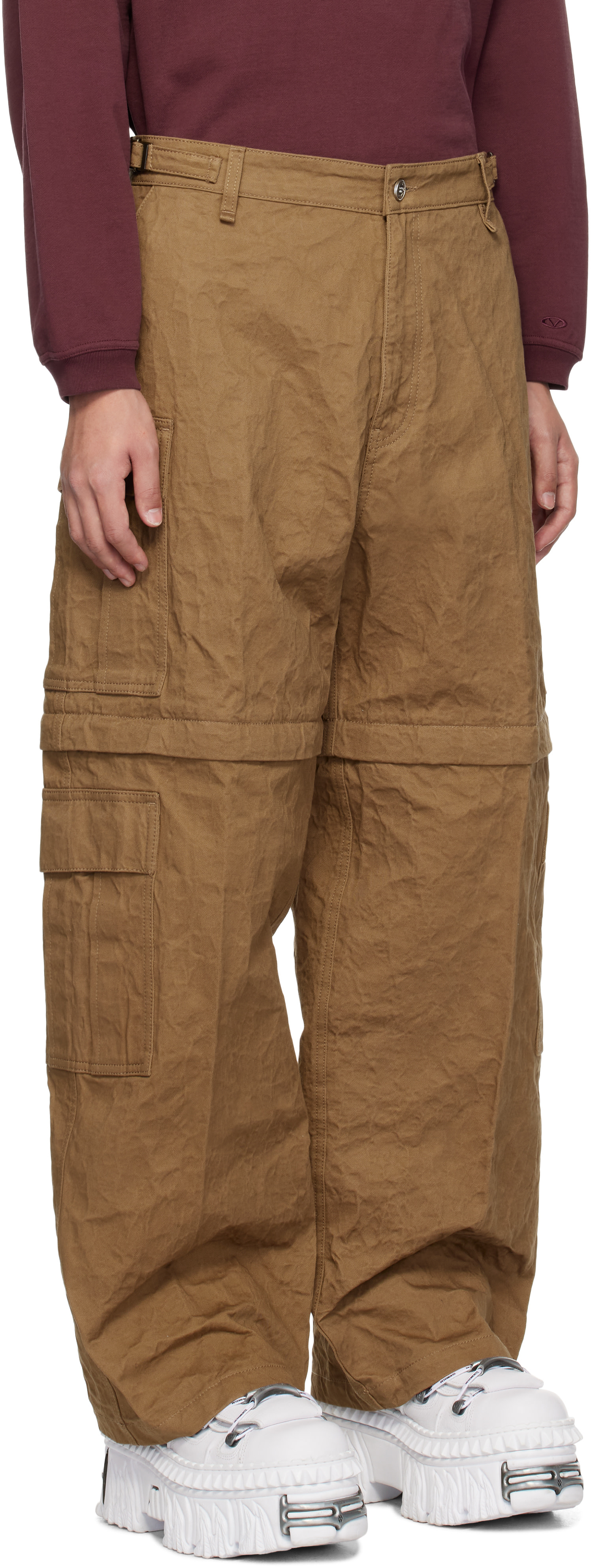 VETEMENTS: Beige Metalized Wrinkled Cargo Pants | SSENSE