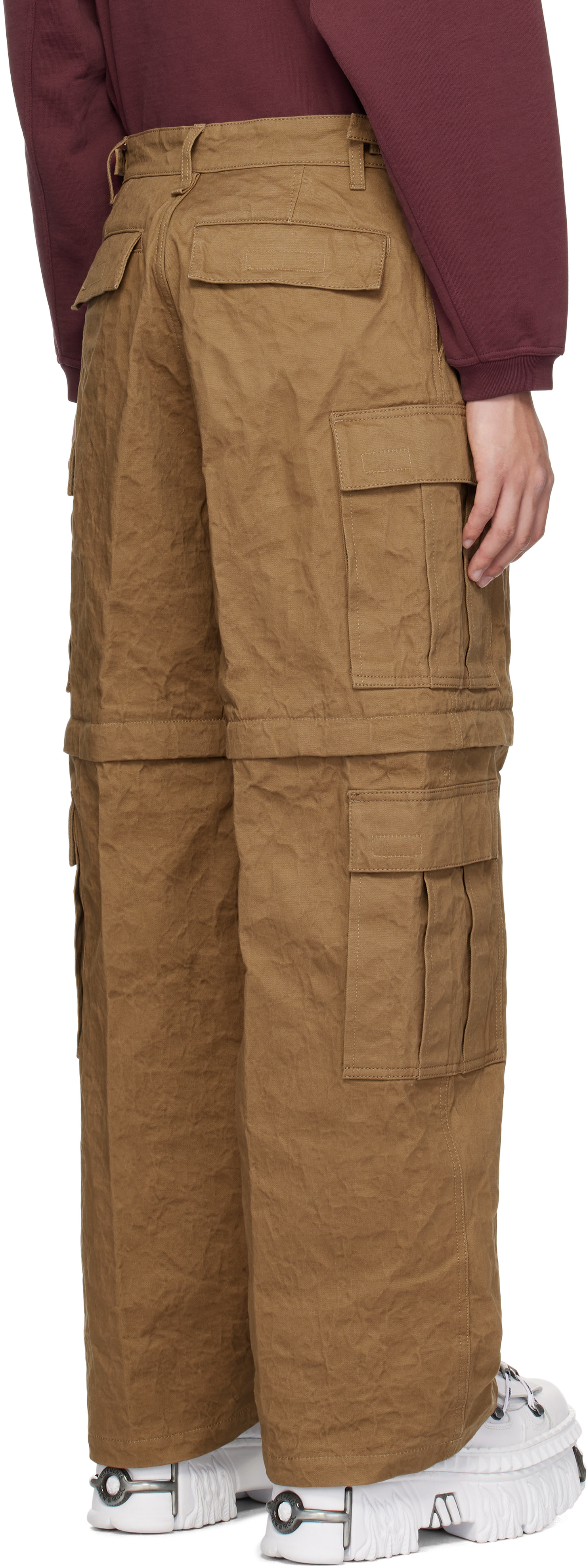 VETEMENTS: Beige Metalized Wrinkled Cargo Pants | SSENSE