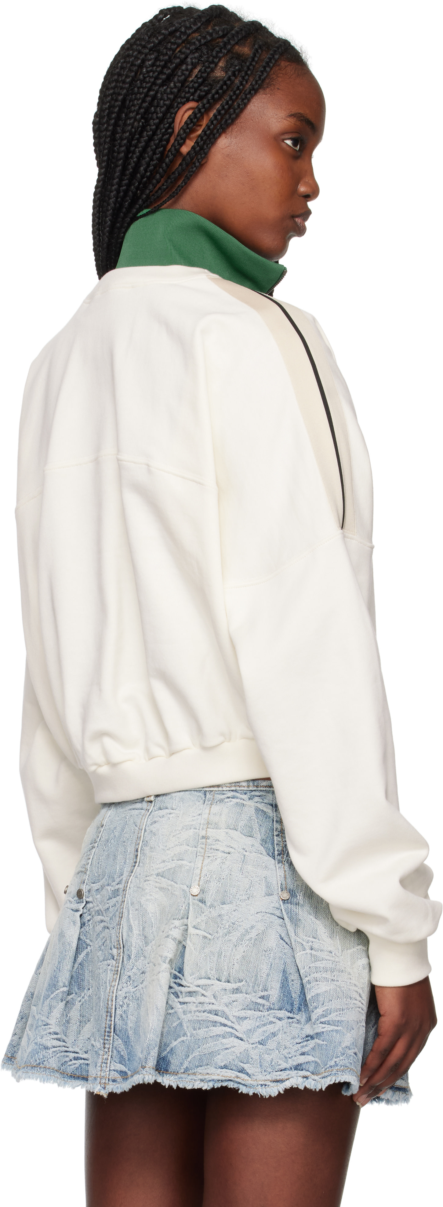 Palm Angels - Pull molletonné blanc cassé et vert à image d'ovale et de palmier