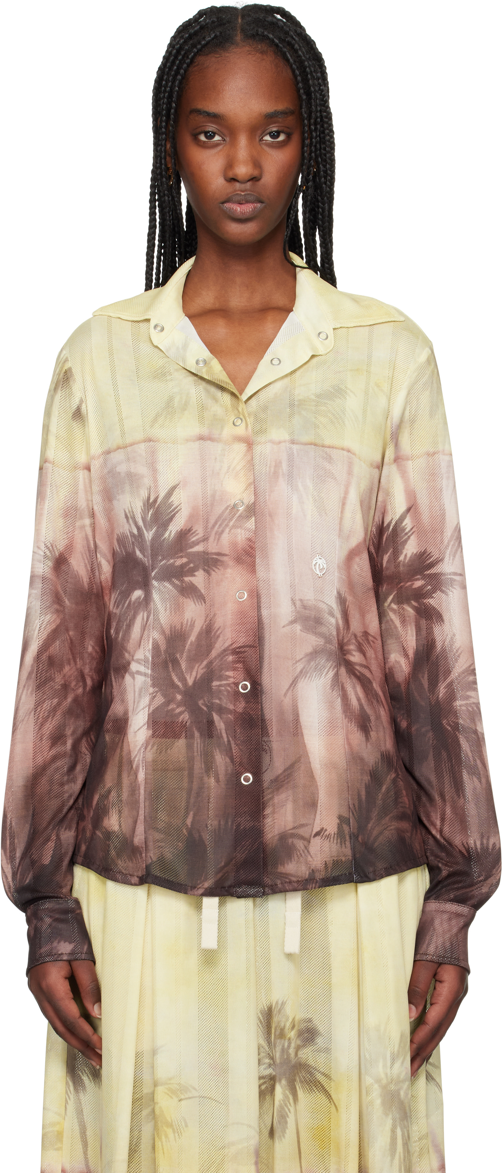 Palm Angels: Yellow & Brown Sunset Palms Shirt | SSENSE