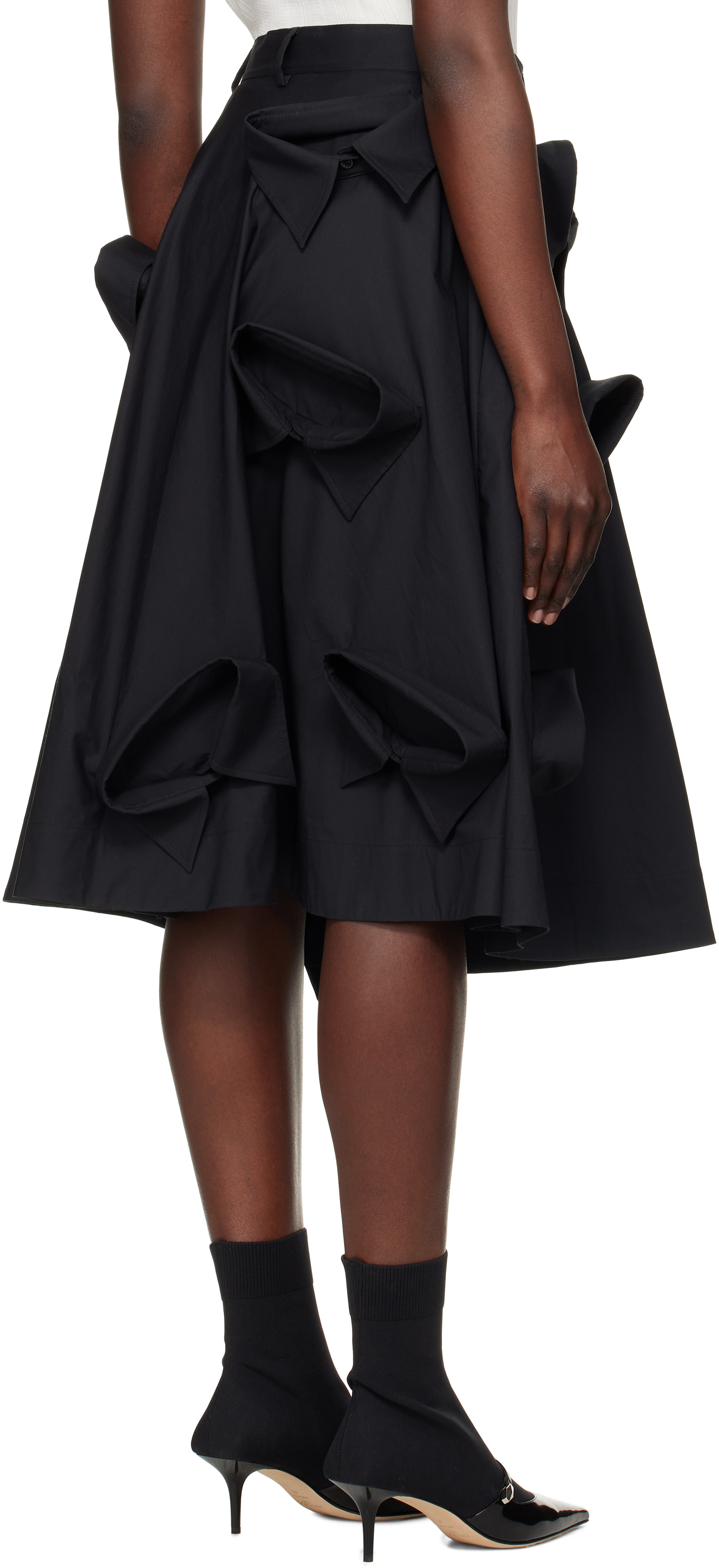 Moschino: Black Poplin Multi Collars Midi Skirt | SSENSE