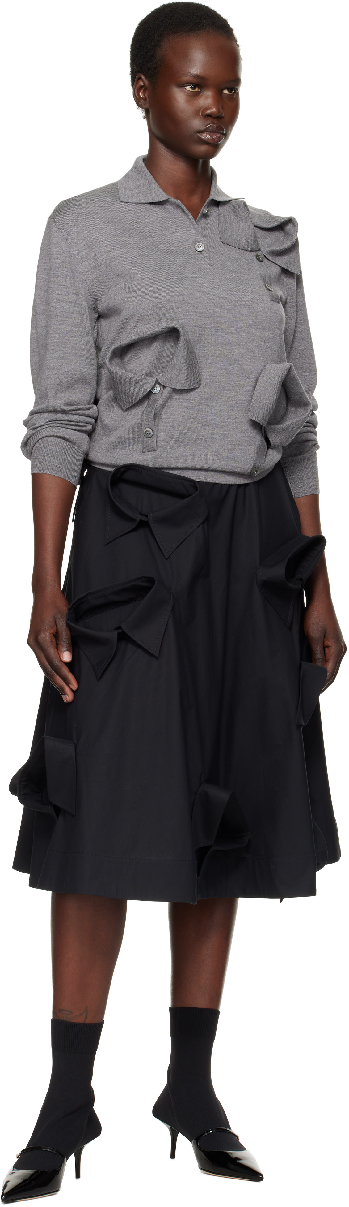 Moschino: Black Poplin Multi Collars Midi Skirt | SSENSE