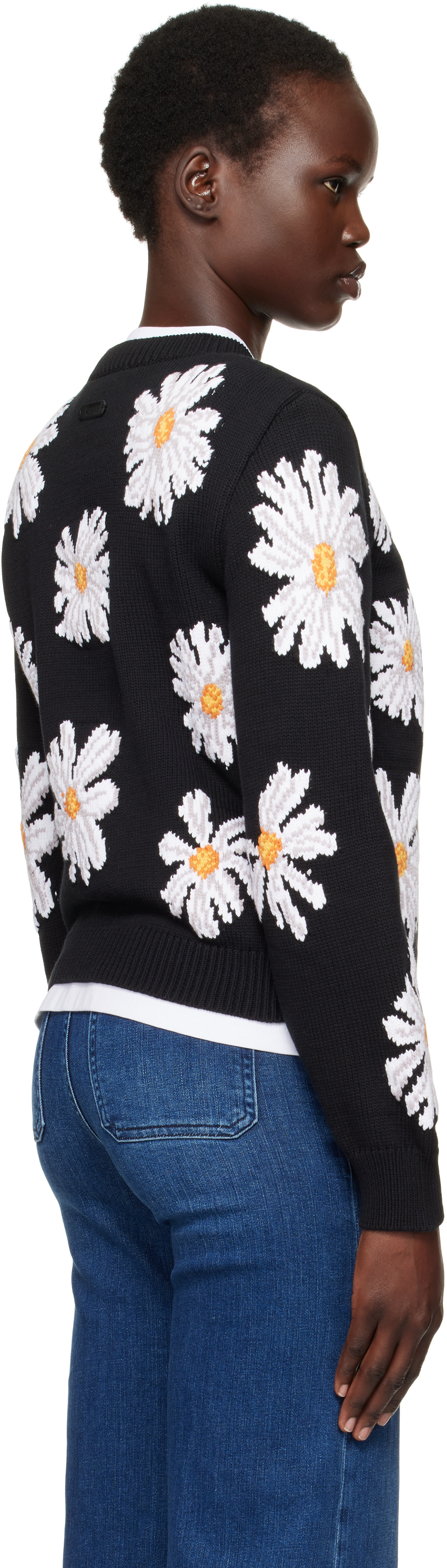 Moschino: Black All Over Daisy Print Sweater | SSENSE