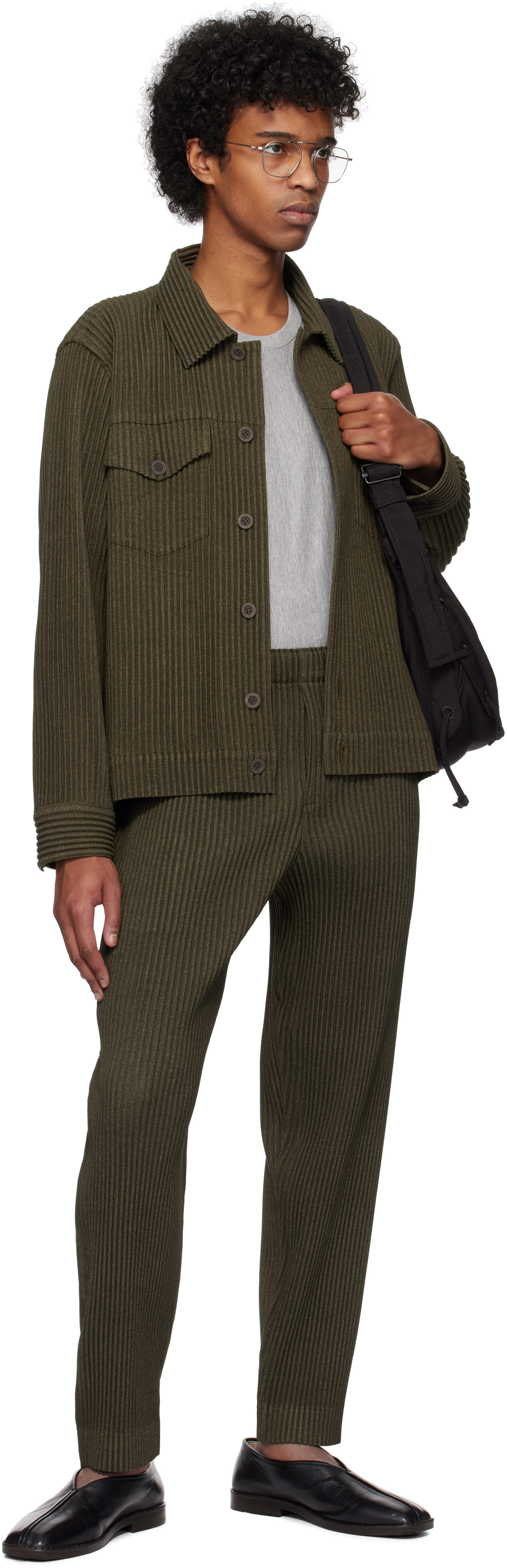 HOMME PLISSÉ ISSEY MIYAKE: Khaki Wool Like Light Trousers | SSENSE