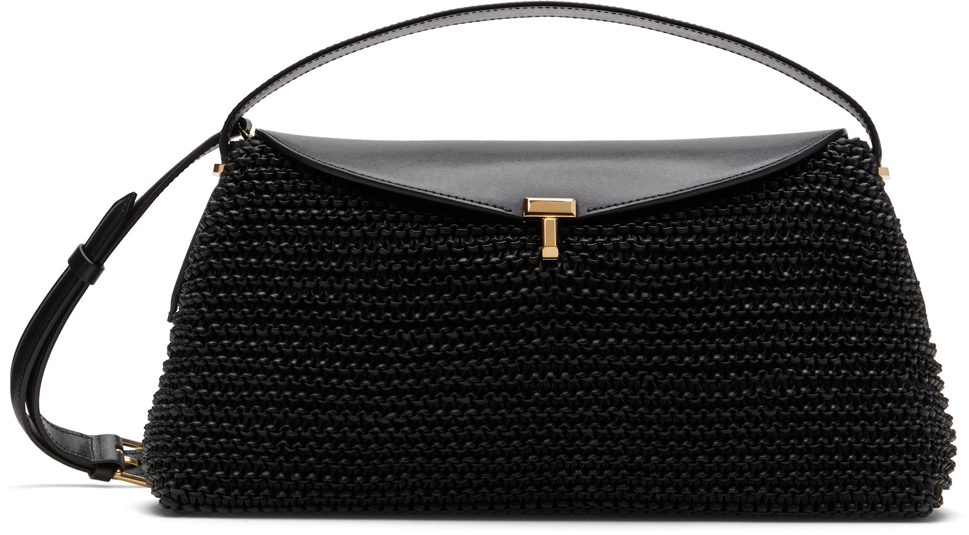 TOTEME ブラックレザー ショルダーバッグ TOTEME: Black T-Lock Woven-Leather Bag | SSENSE