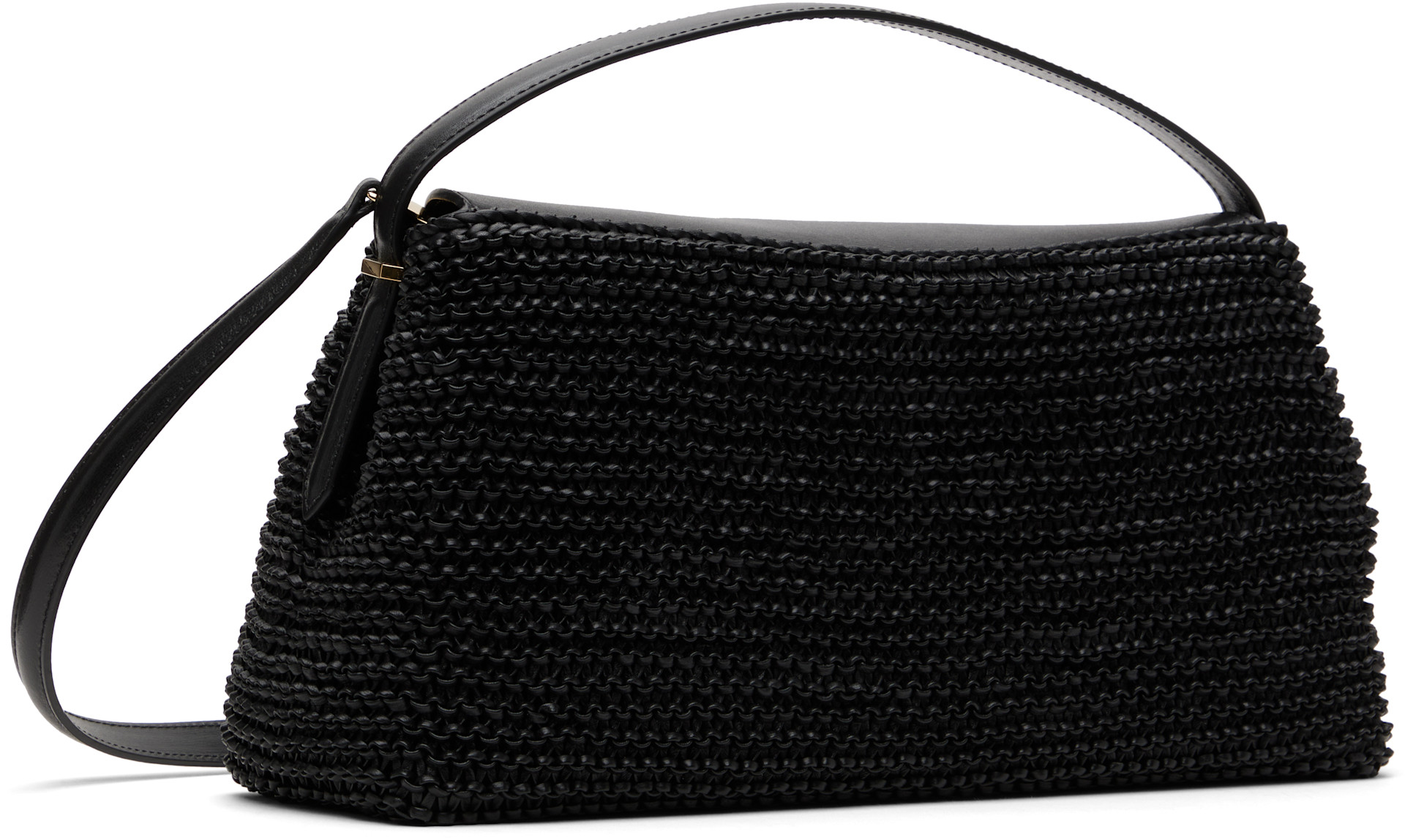 TOTEME: Black T-Lock Woven-Leather Bag | SSENSE