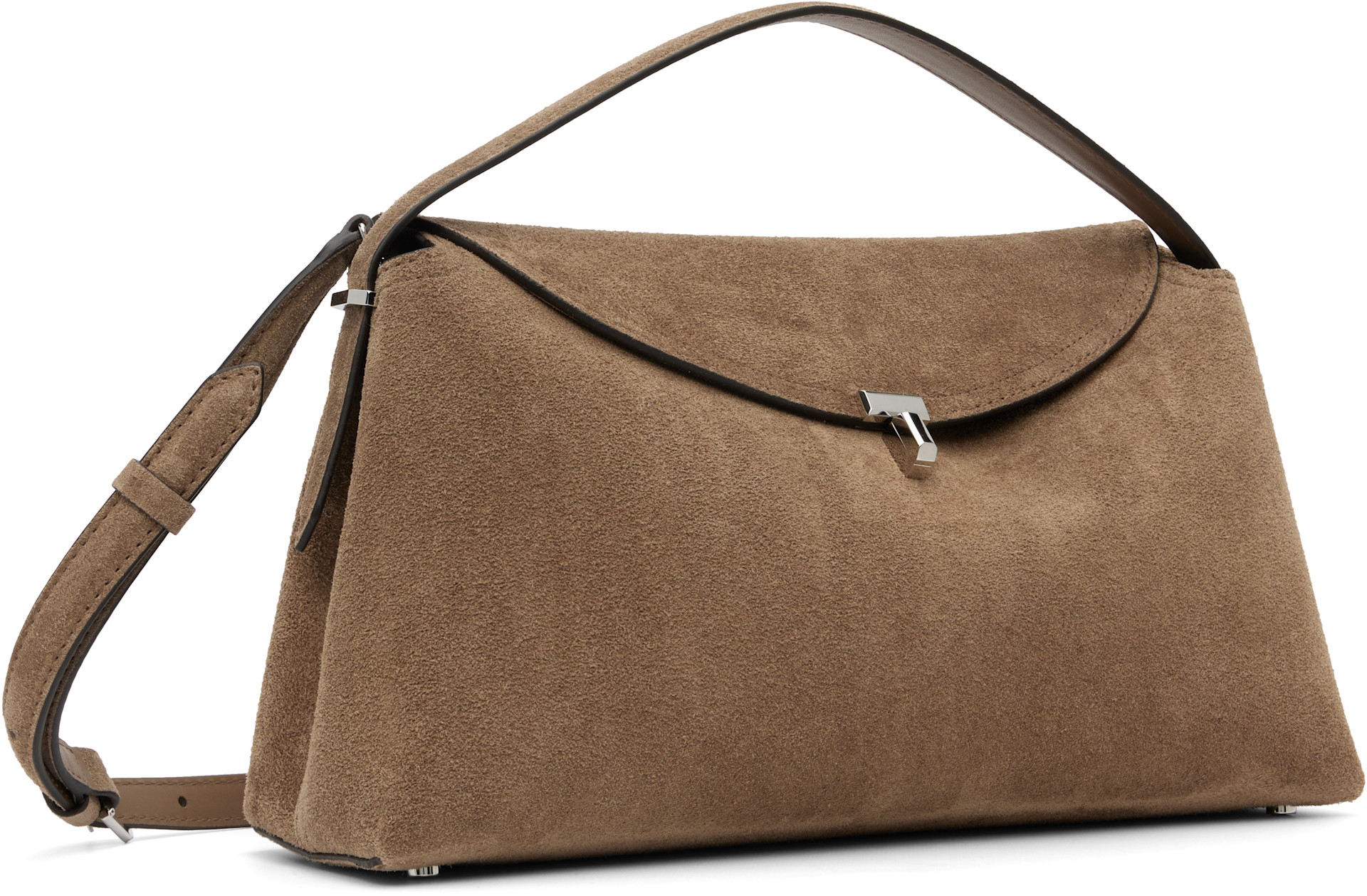 TOTEME: Taupe T-Lock Suede Top Handle Bag | SSENSE