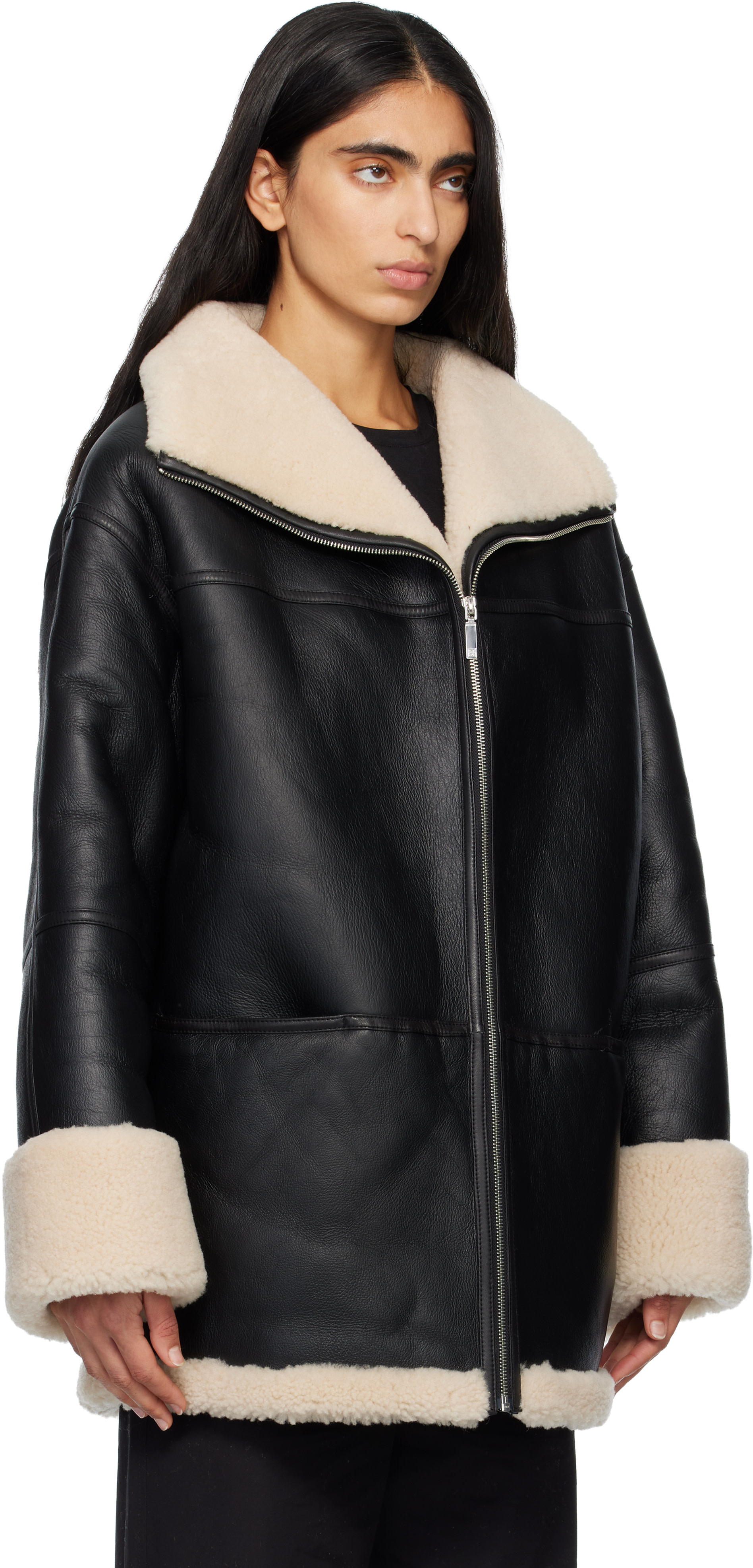 TOTEME: Black Signature Shearling Jacket | SSENSE