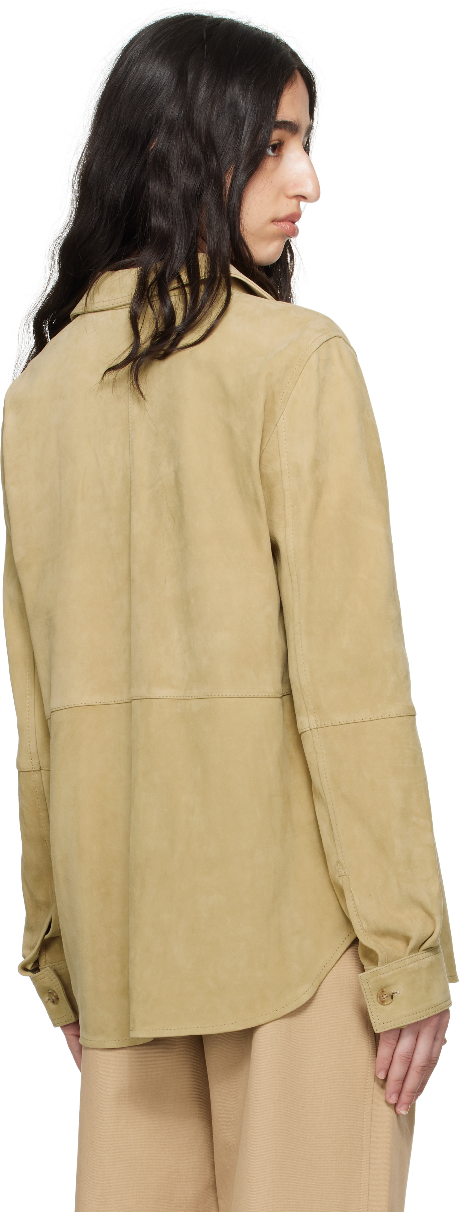 TOTEME: Beige Soft Suede Overshirt | SSENSE