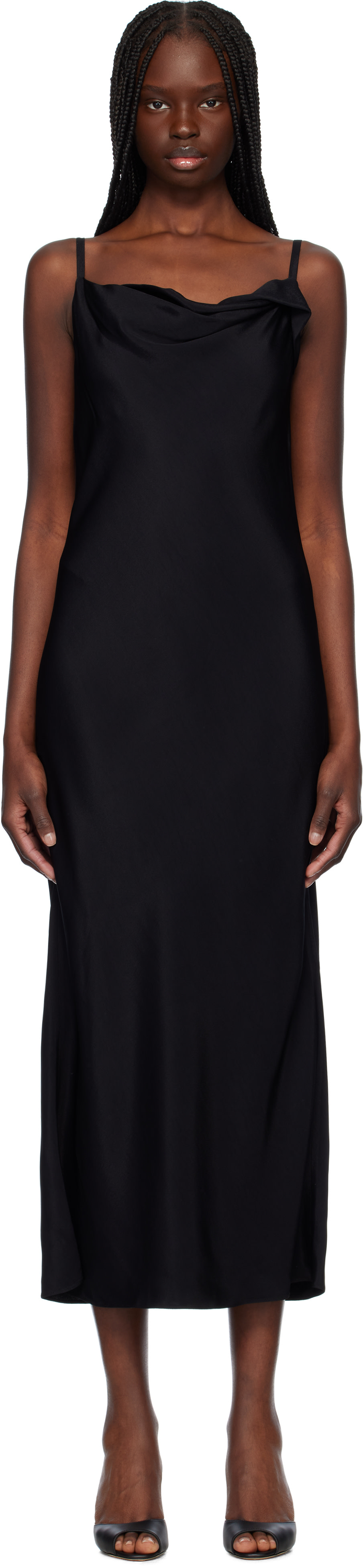 RECTO: Black Drapery Neckline Slip Midi Dress | SSENSE Germany RECTO: Black Drapery Neckline Slip Midi Dress | SSENSE Germany