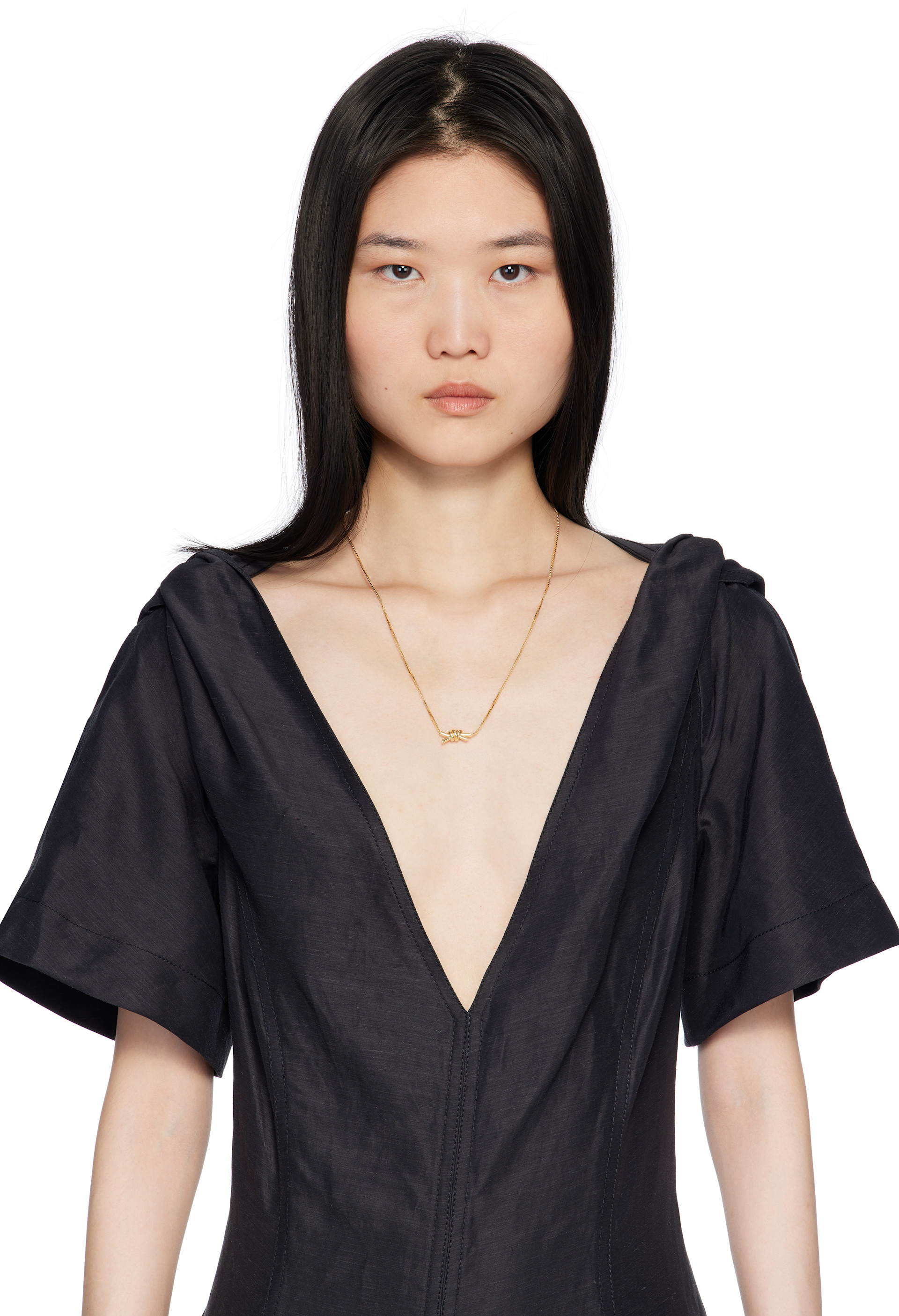 BOTTEGA VENETA ブラック ロング ネックレス Bottega Veneta: Gold Knot Necklace | SSENSE