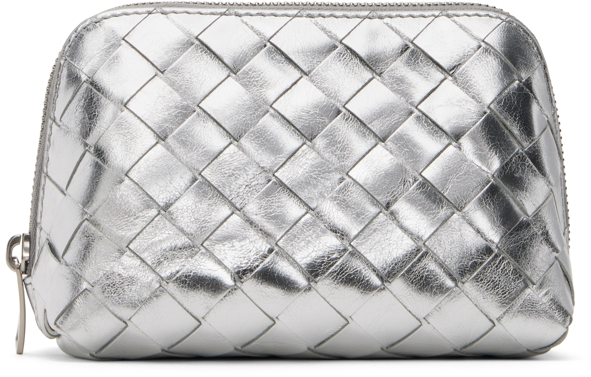 Bottega Veneta: シルバー スモール Intrecciato Half-Moon Beauty