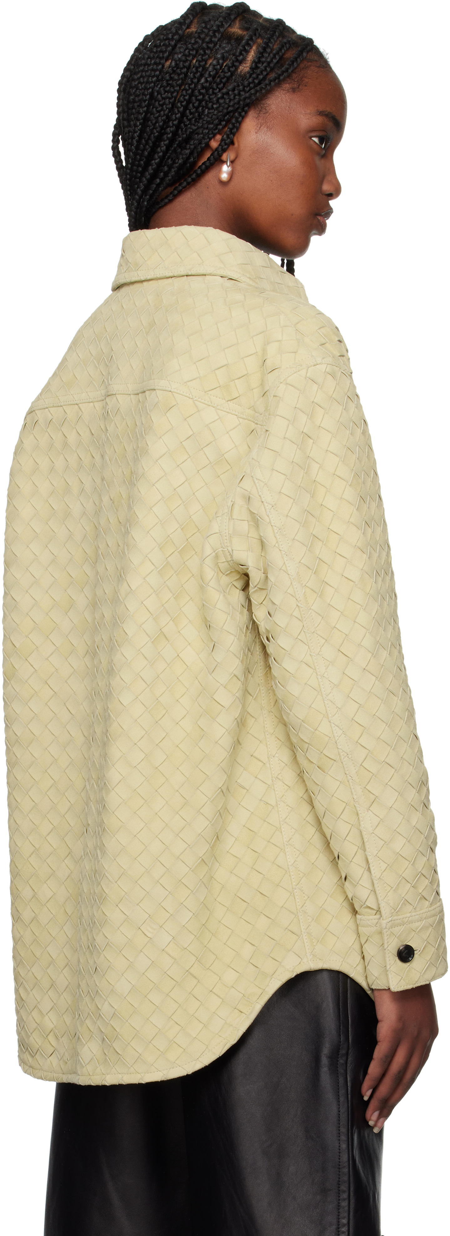 Bottega Veneta: Beige Intrecciato Relaxed Leather Shirt | SSENSE