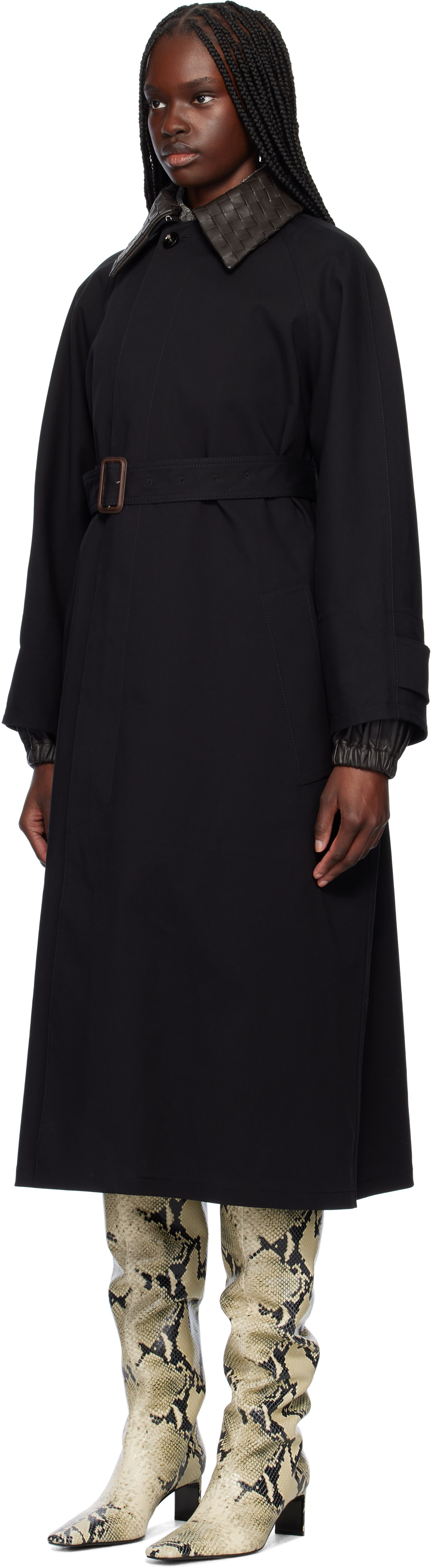 Bottega Veneta: Black Cotton Trench Coat | SSENSE