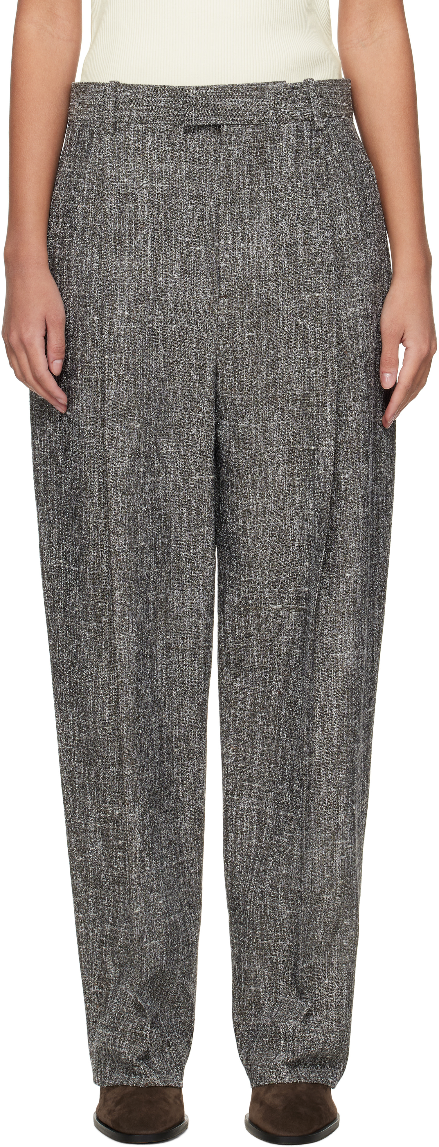 Bottega Veneta: Gray Melange Viscose & Silk Trousers | SSENSE