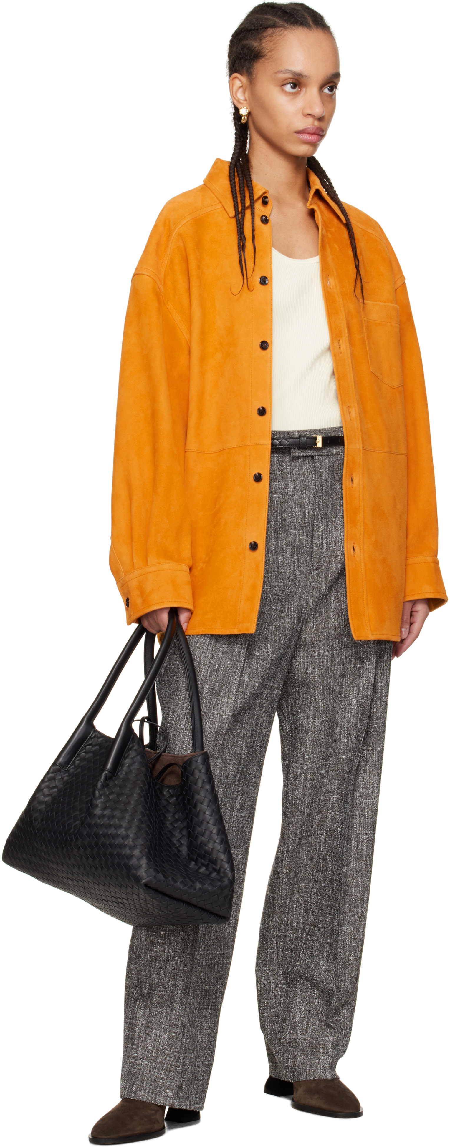Bottega Veneta: Gray Melange Viscose & Silk Trousers | SSENSE