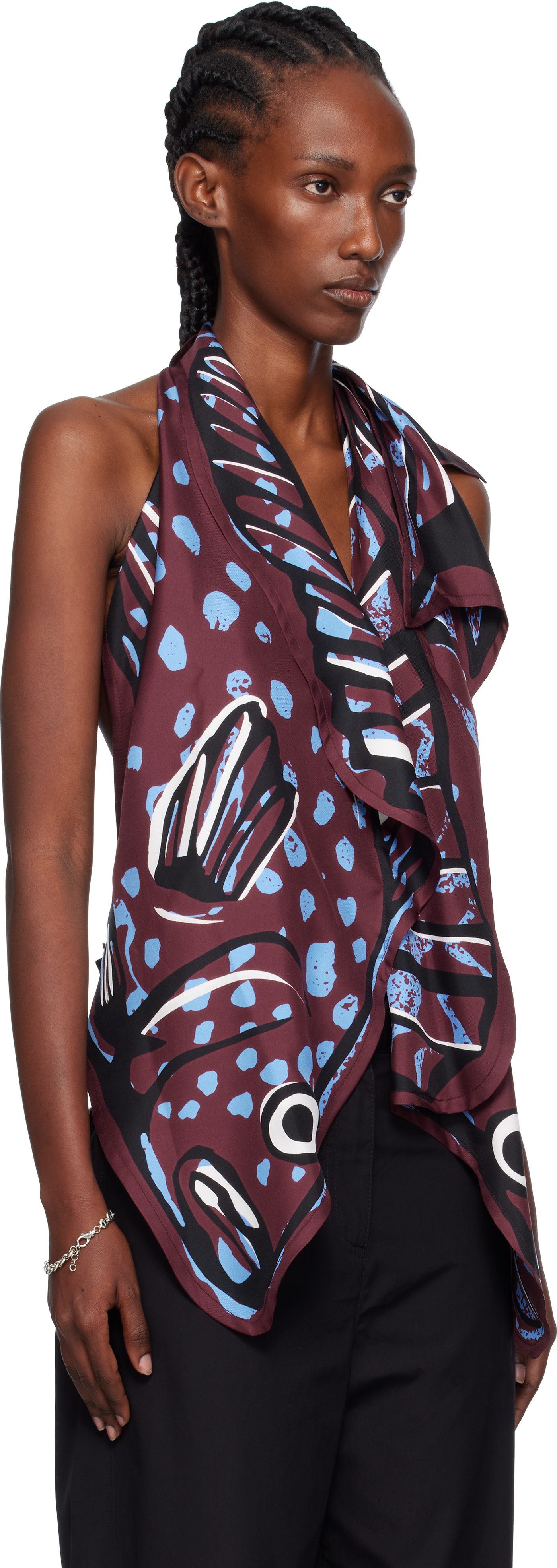 Bottega Veneta: Burgundy Silk Twill Printed Top | SSENSE