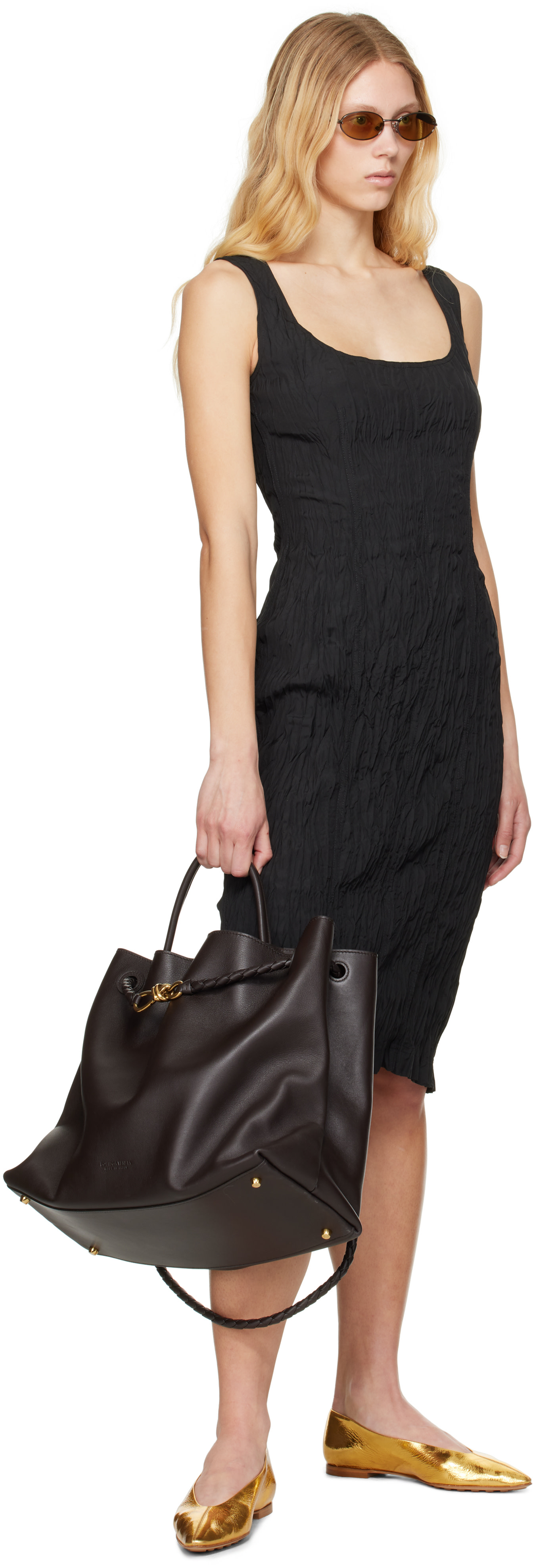 Bottega Veneta: Gold Sofia Ballerina Flats | SSENSE