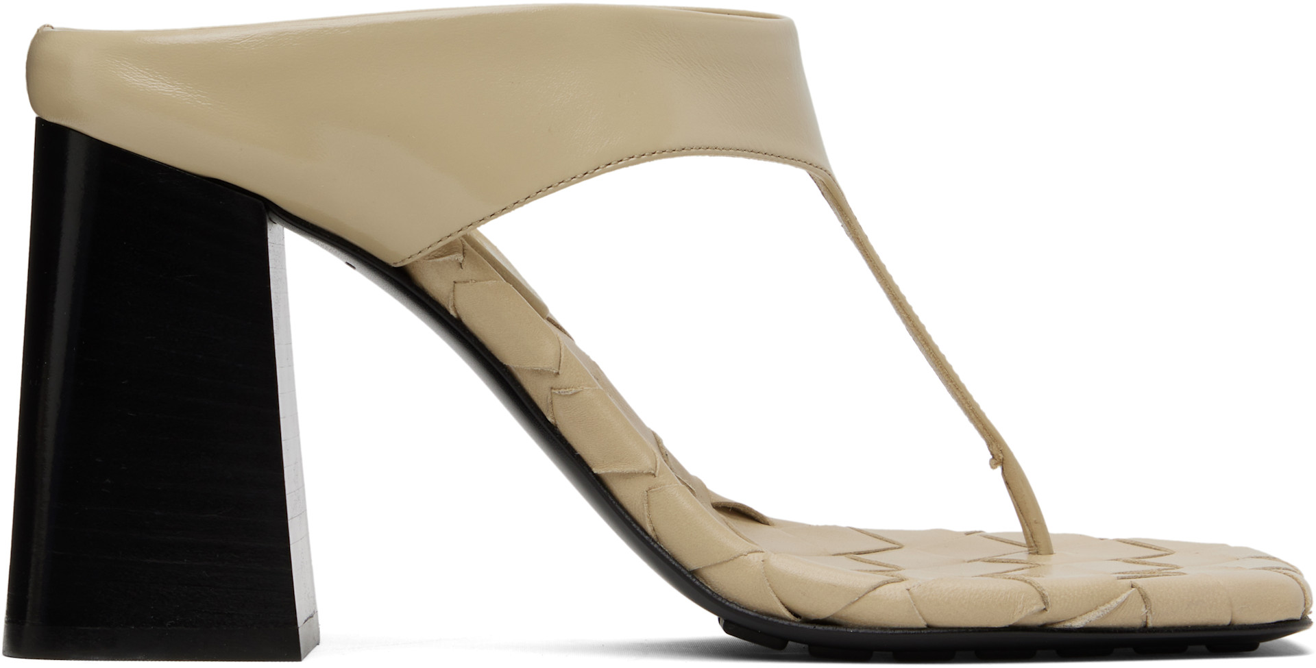Bottega Veneta: Beige Marella Thong Heeled Sandals | SSENSE