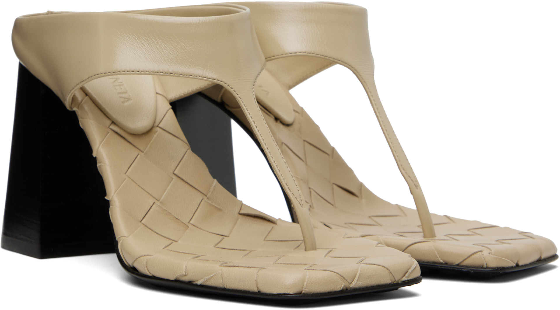 Bottega Veneta: Beige Marella Thong Heeled Sandals | SSENSE