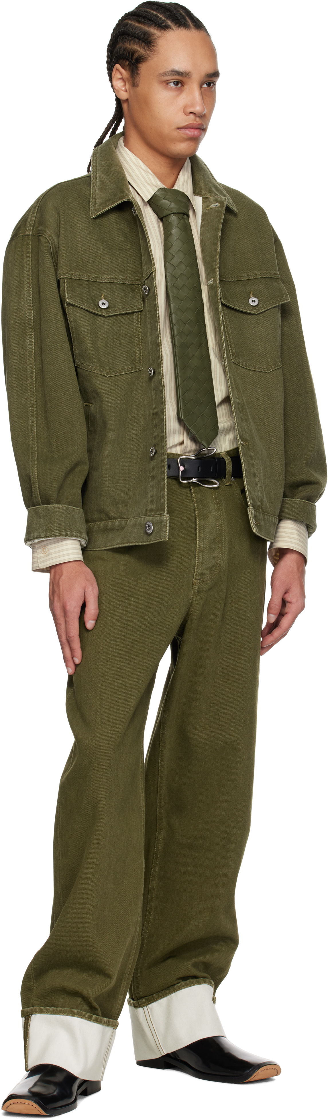 Bottega Veneta: カーキ Colored Turned Up ジーンズ | SSENSE 日本