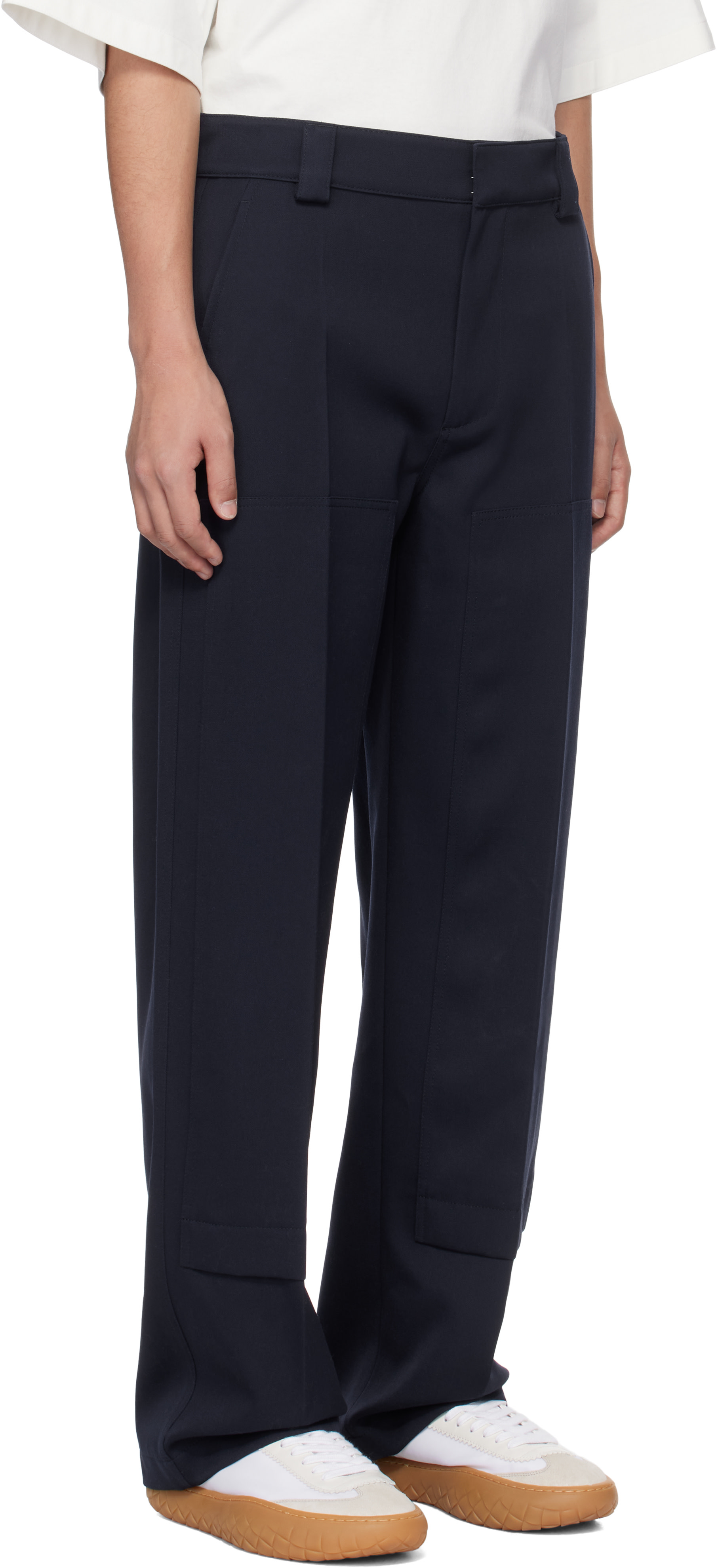 Bottega Veneta: Navy Wool Grain De Poudre Trousers | SSENSE