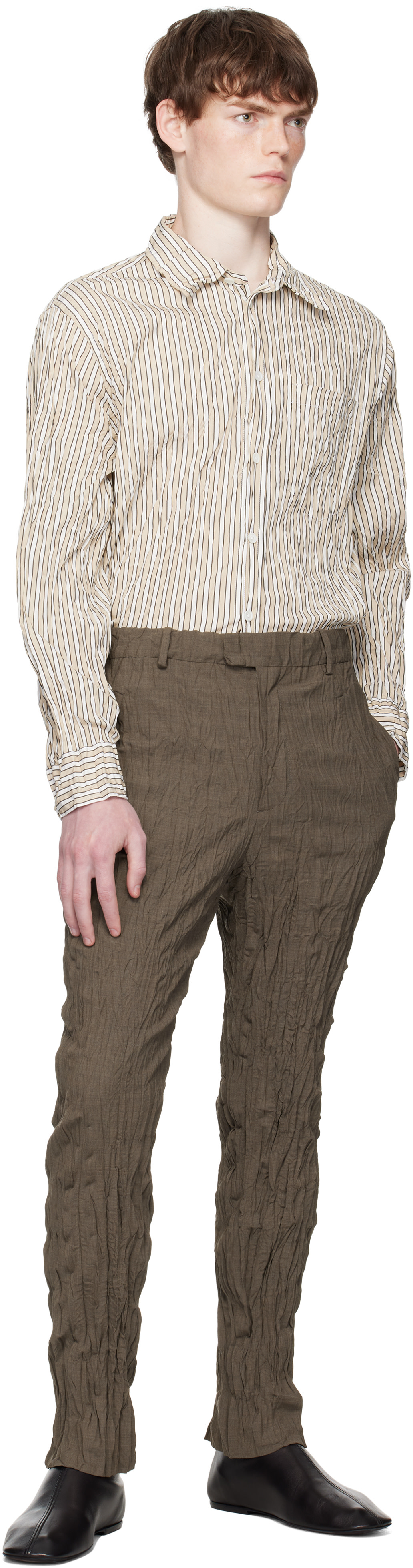 BOTTEGA VENETAシャツ Bottega Veneta: Beige & White Crushed Tech Shirt | SSENSE