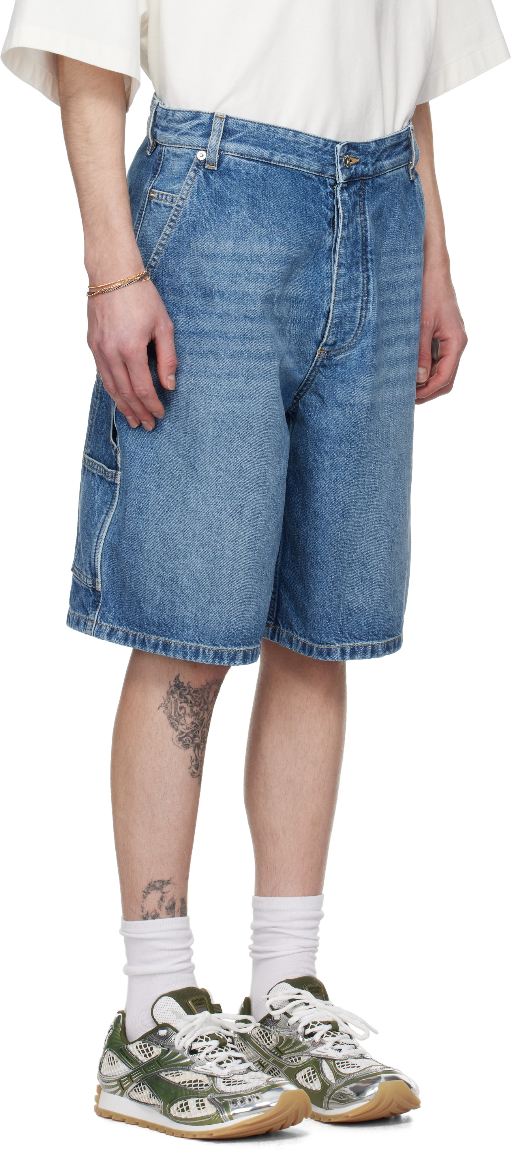 Bottega Veneta: Blue Vintage Cargo Denim Shorts | SSENSE