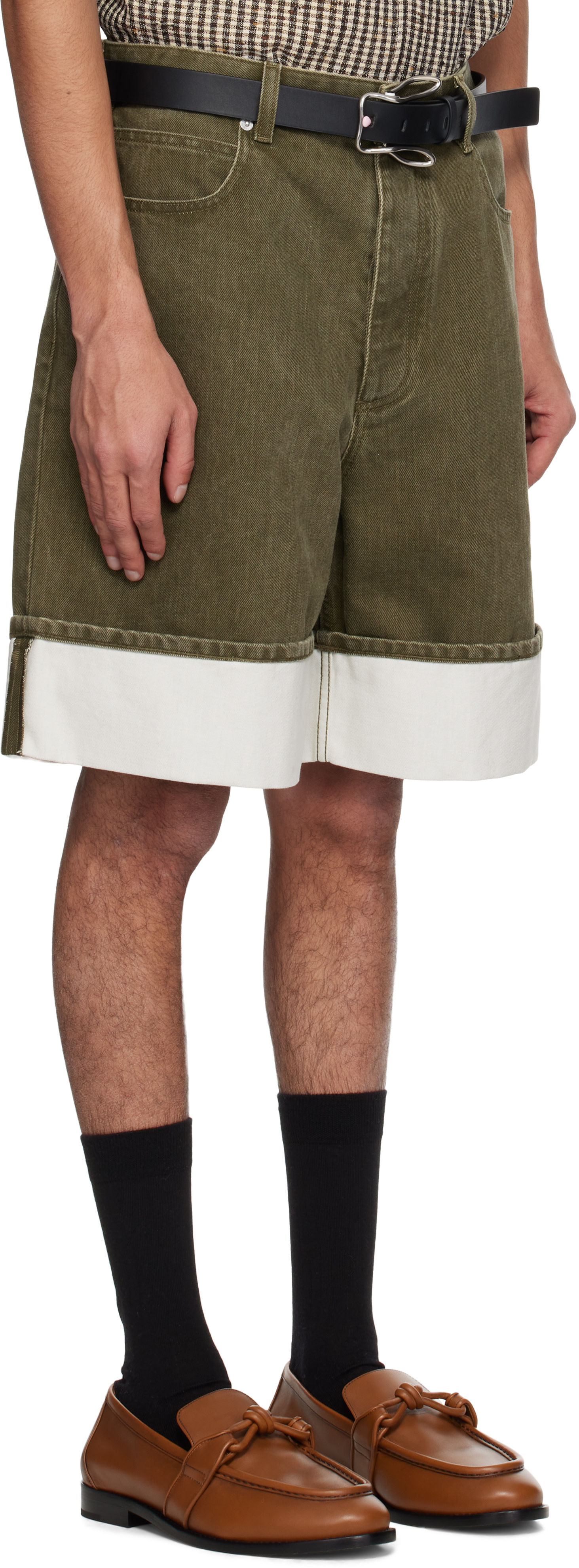 Bottega Veneta: Khaki Colored Denim Shorts | SSENSE
