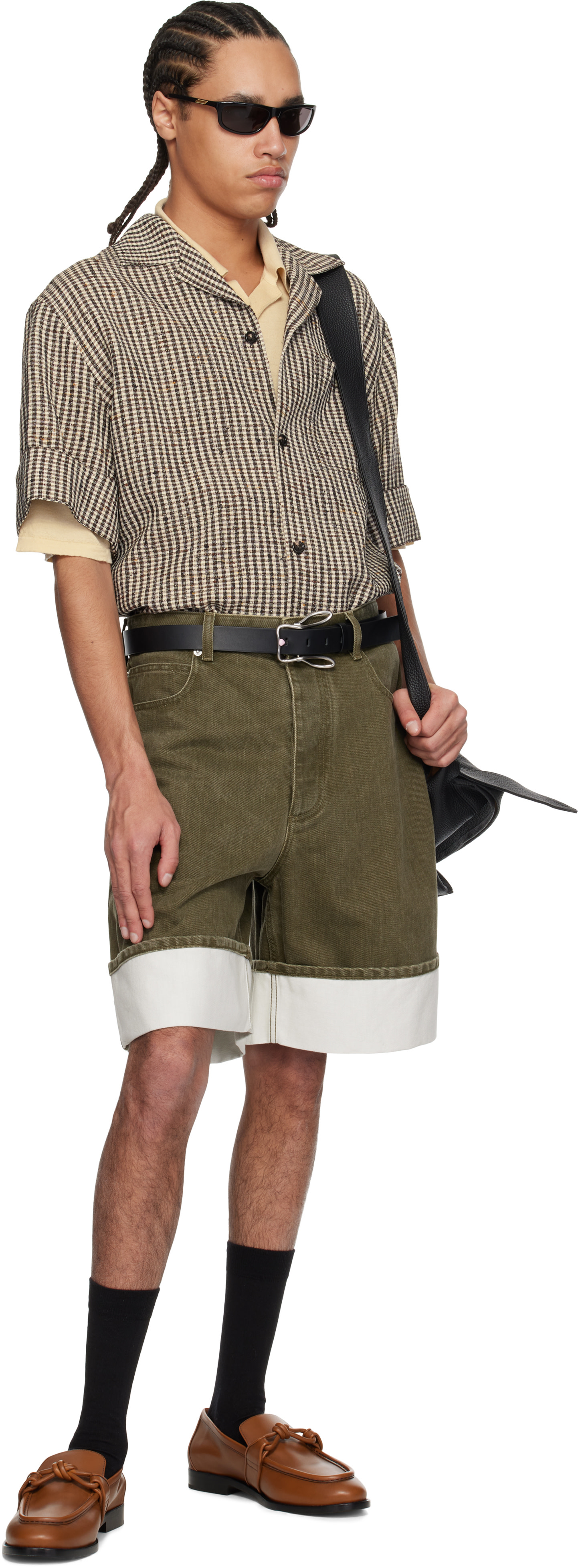 Bottega Veneta: Khaki Colored Denim Shorts | SSENSE