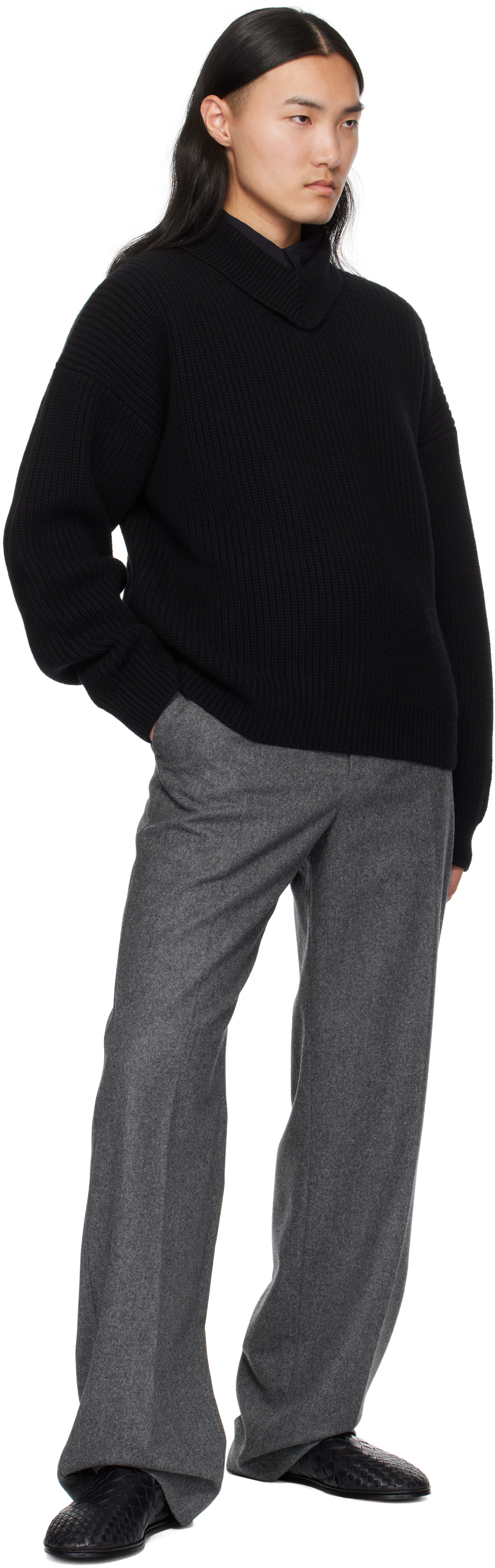 Bottega Veneta: Black Wool & Cashmere Rib Turtleneck | SSENSE