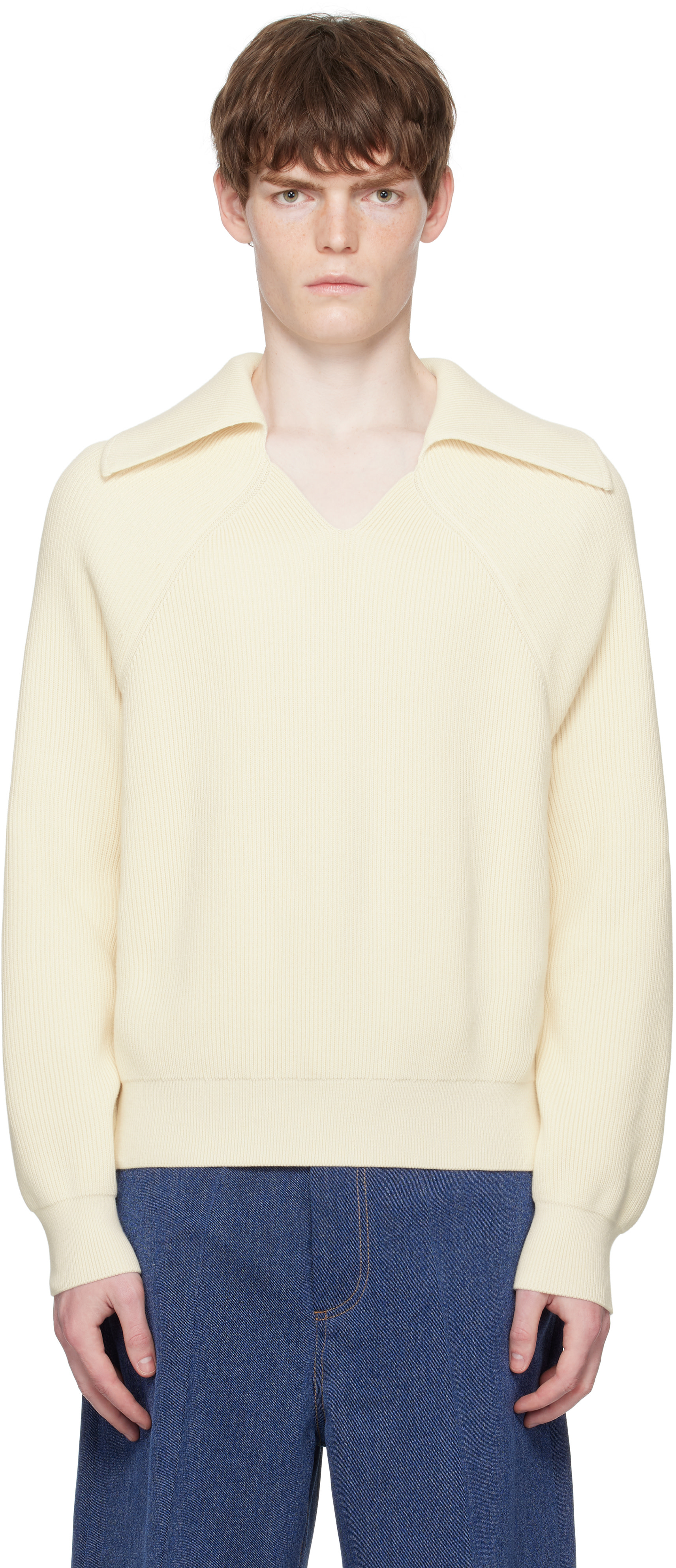 Bottega Veneta: Off-White English Rib Sweater | SSENSE