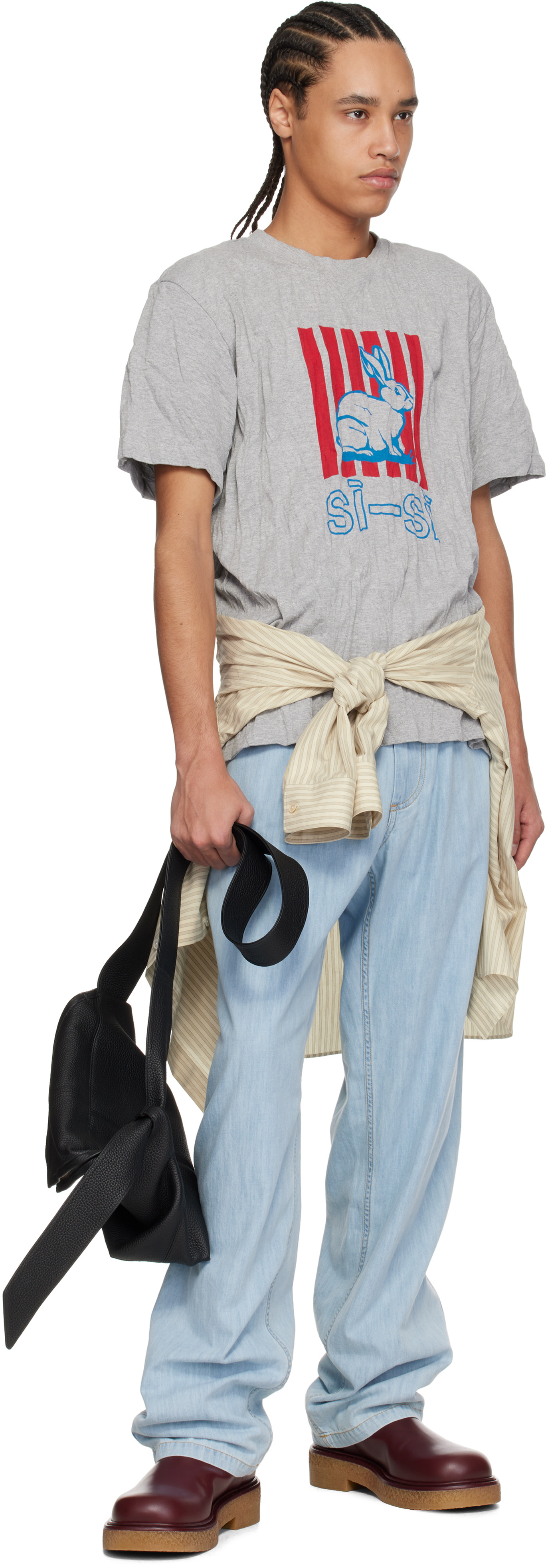 Bottega Veneta: Gray Crushed Cotton Printed Jersey T-shirt | SSENSE
