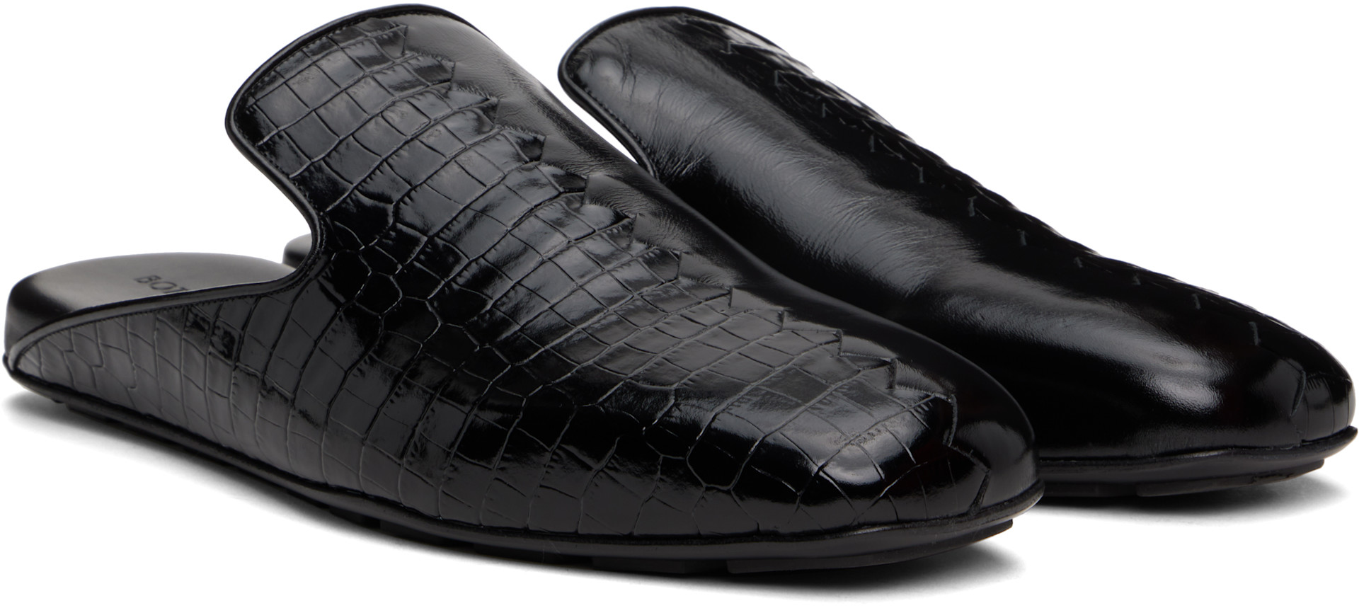Bottega Veneta: Black Roma Slippers | SSENSE