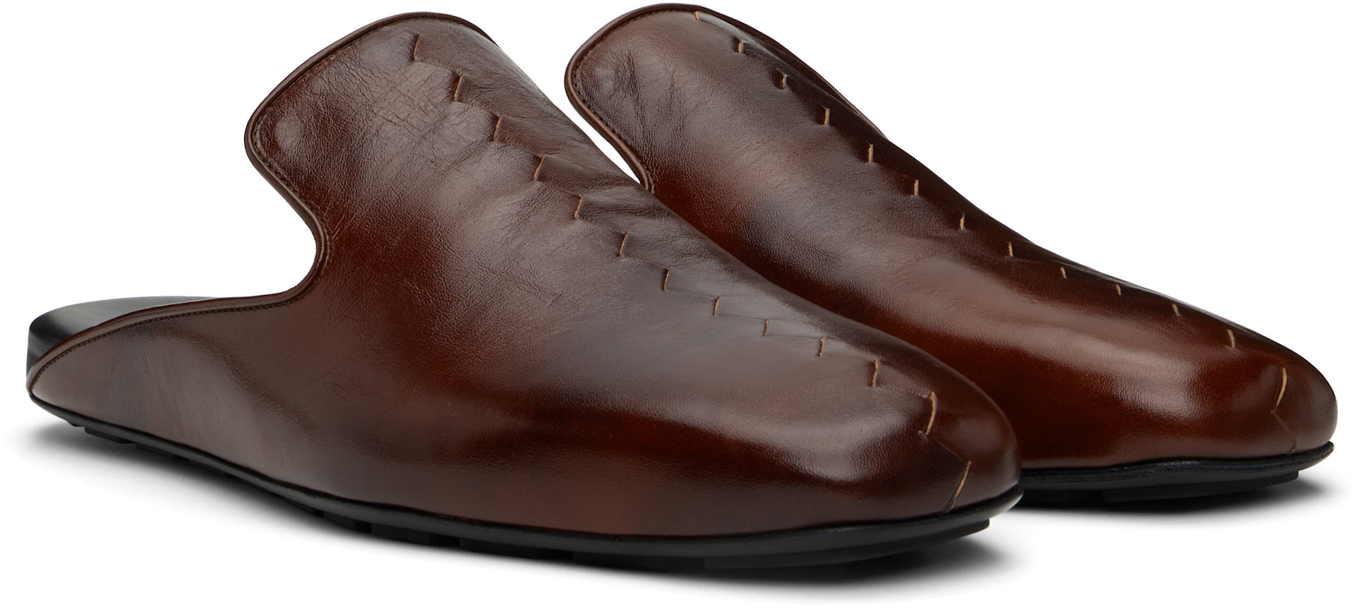 Bottega Veneta: Brown Roma Slippers | SSENSE