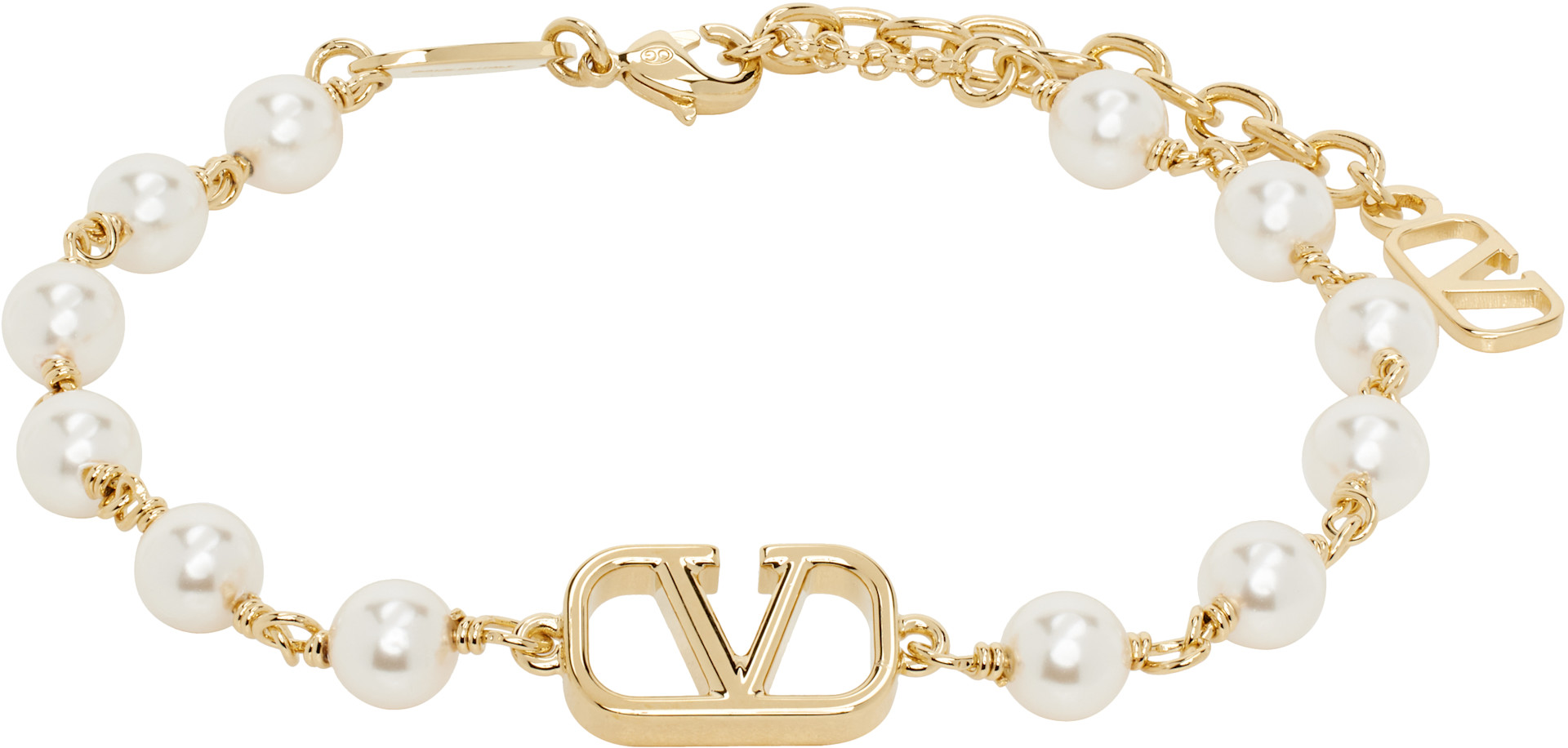 Valentino Garavani: Gold & White VLogo Signature Bracelet | SSENSE