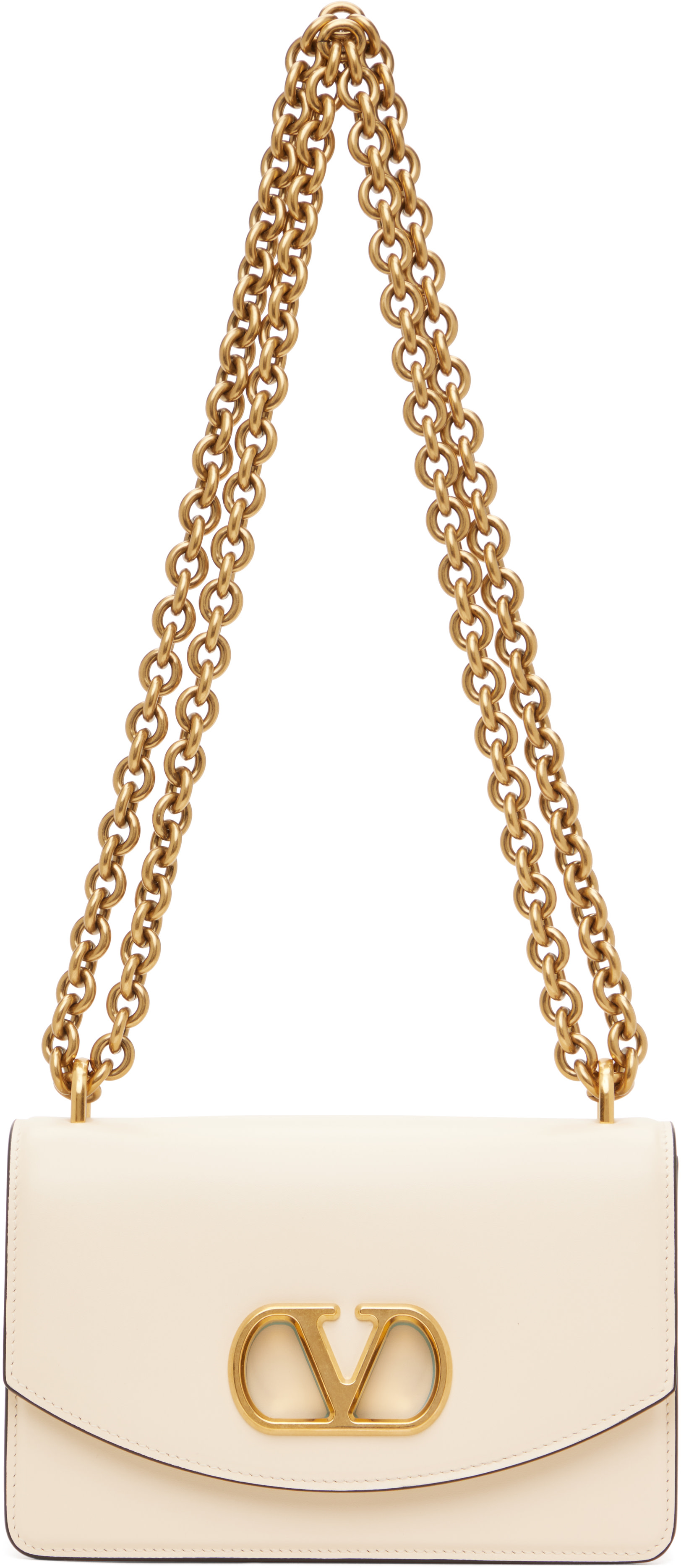 Valentino Garavani: Beige Shiny Calfskin Vain Shoulder Bag