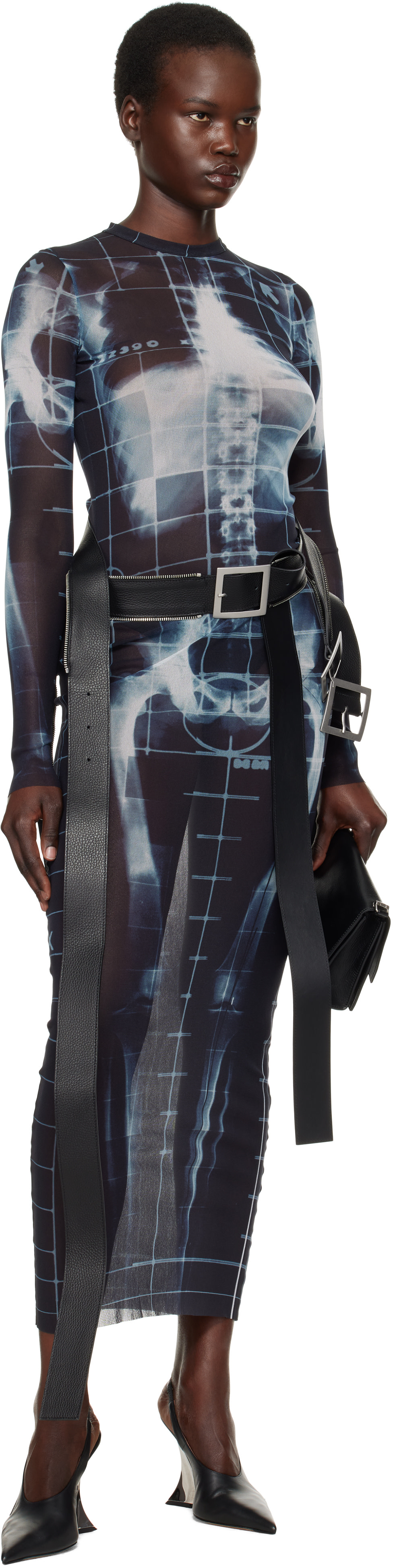 blue jean paul gaultier dress Pigalle printed velvet maxi dress in blue - Jean Paul Gaultier