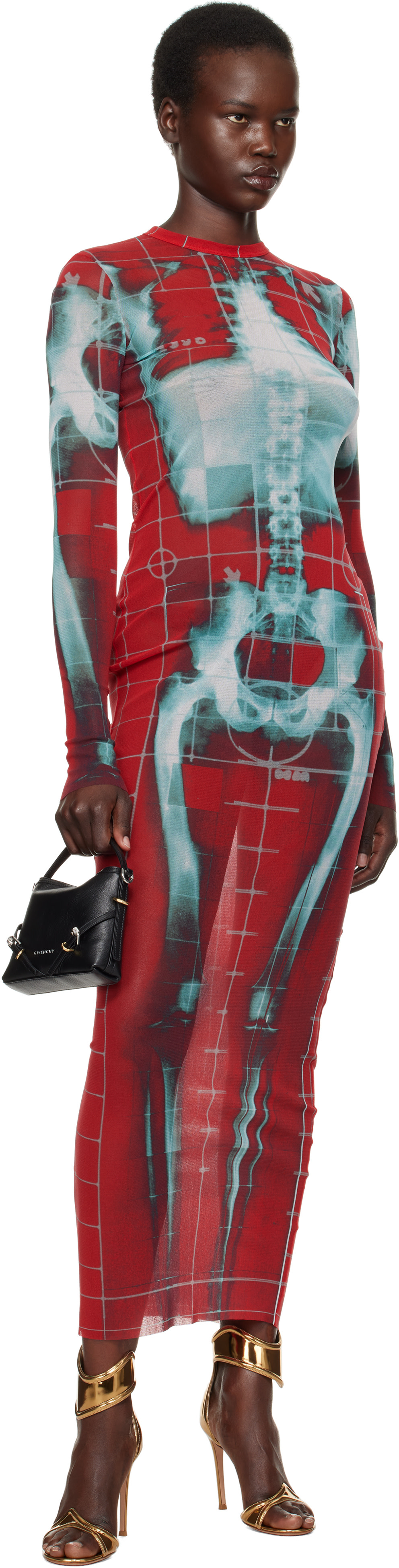 dress jean paul gaultier Jean Paul Gaultier SSENSE Exclusive Red & Blue 'The Squeletor' Maxi Dress