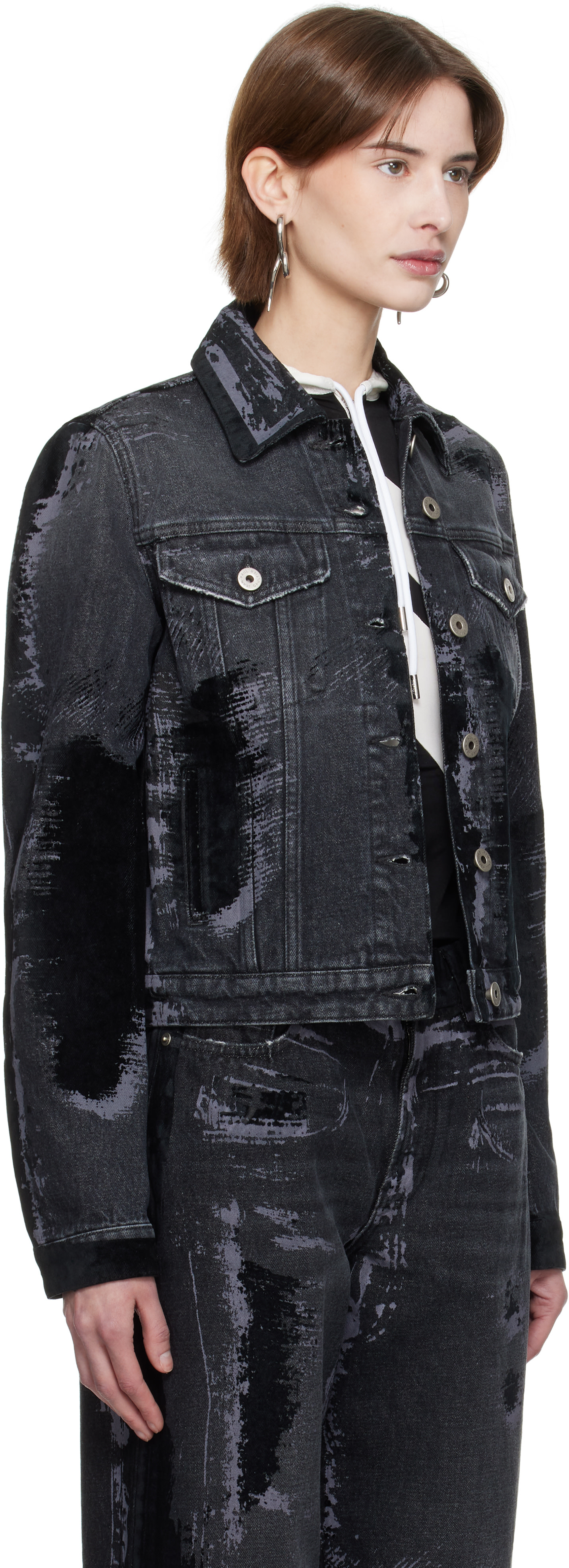 Jean Paul Gaultier ブラックジャケット 40 Jean Paul Gaultier: Black 'The Flocked' Denim Jacket | SSENSE
