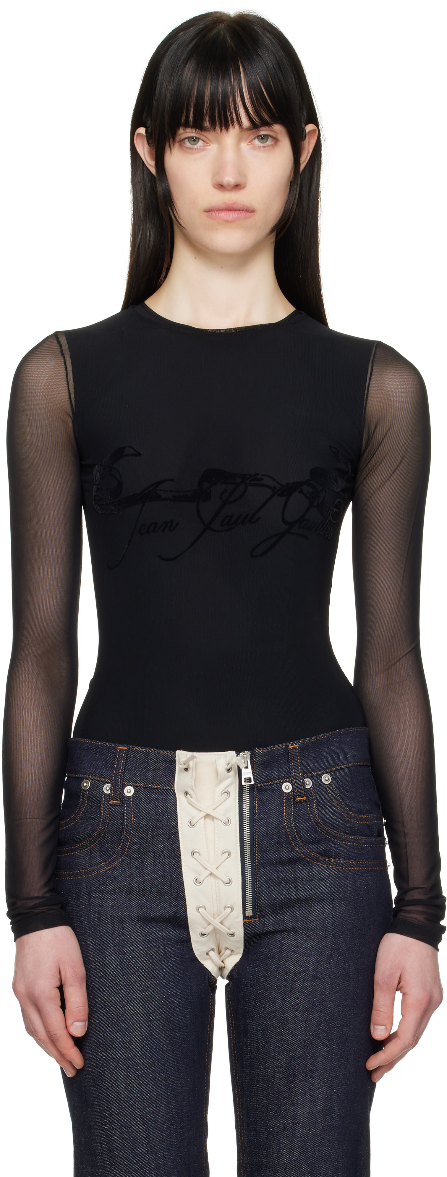 Jean Paul Gaultier: Black 'The Flocked Tattoo Ruban' T-shirt | SSENSE