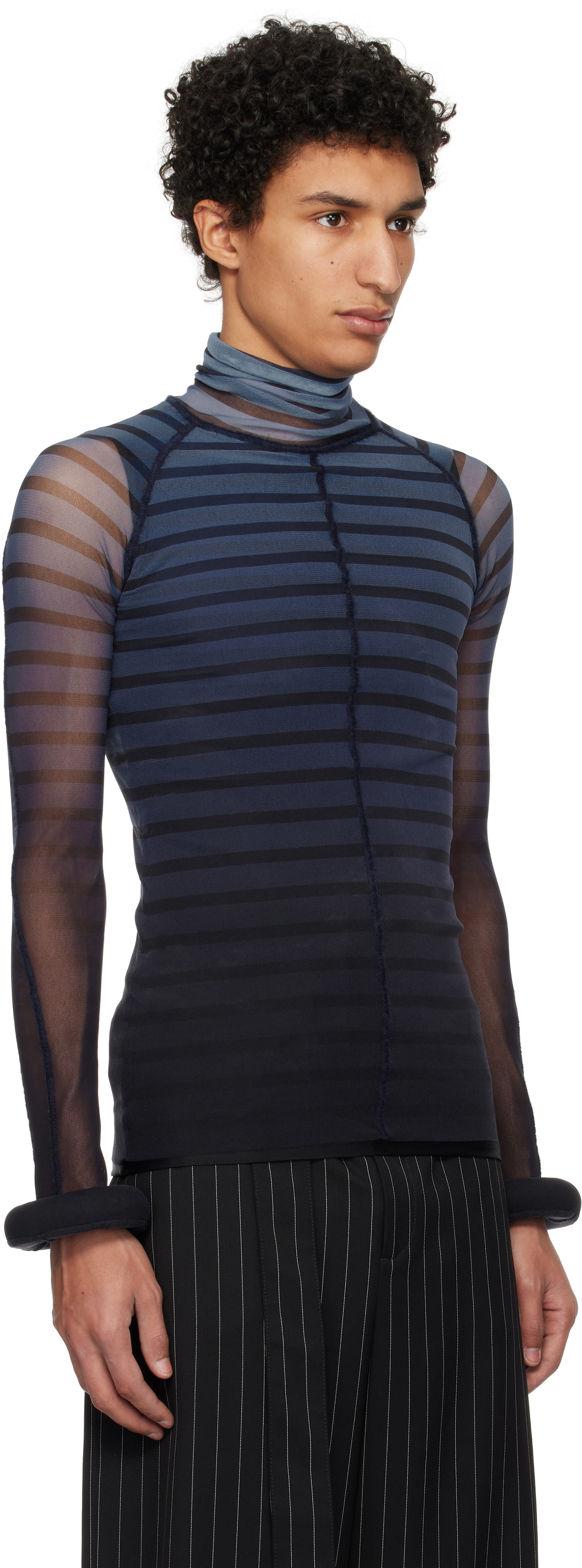 Jean Paul Gaultier: Black & Blue 'The 3D Striped' Top | SSENSE