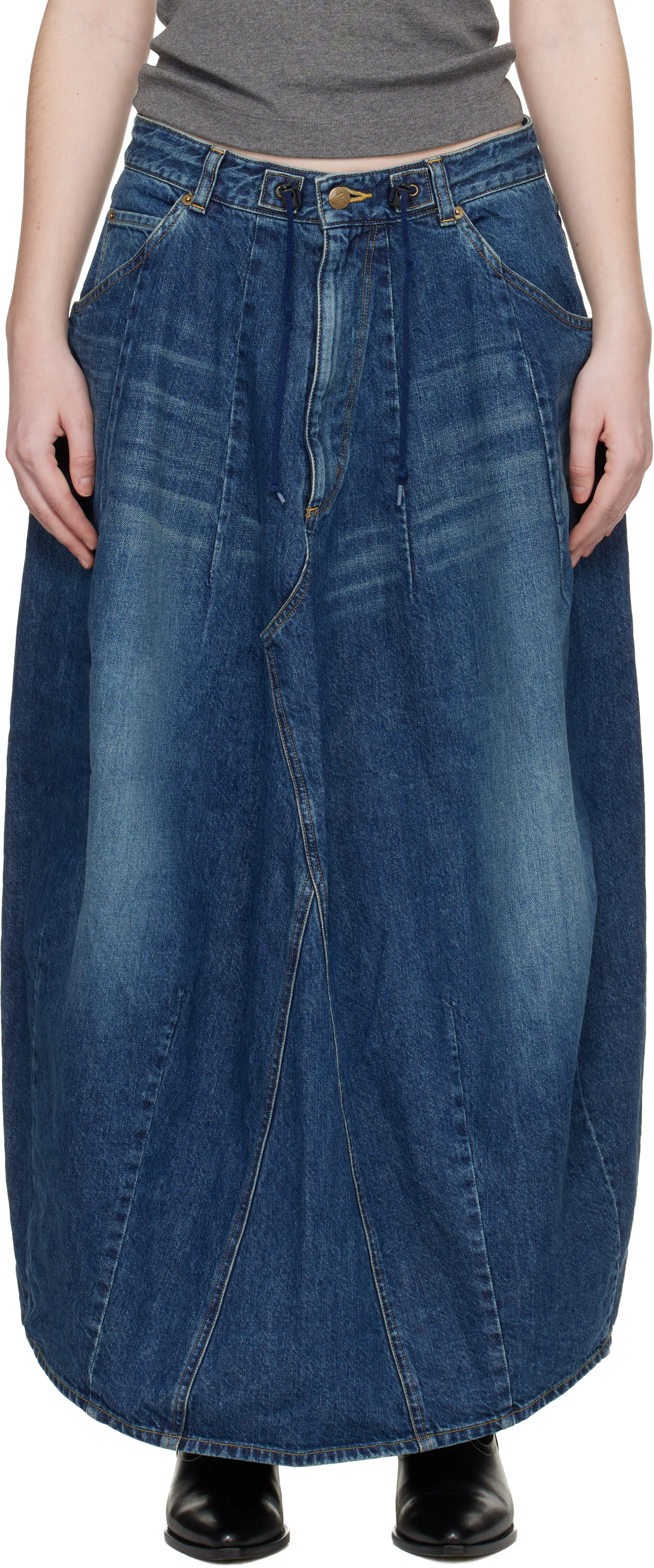 NEEDLES: Navy H.D. Denim Midi Skirt | SSENSE